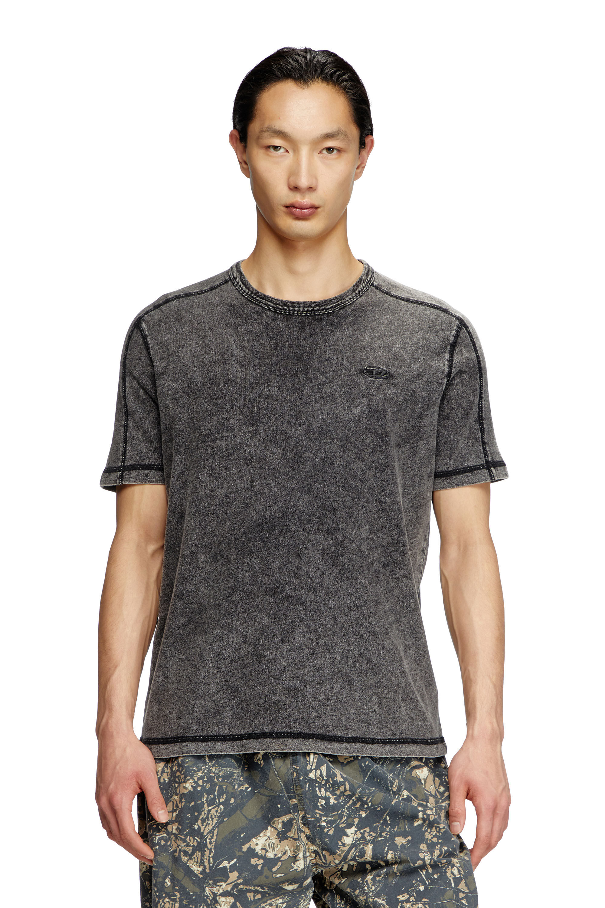 Diesel - T-ADJIND, Male's Denim-look jersey T-shirt in ブラック - 3