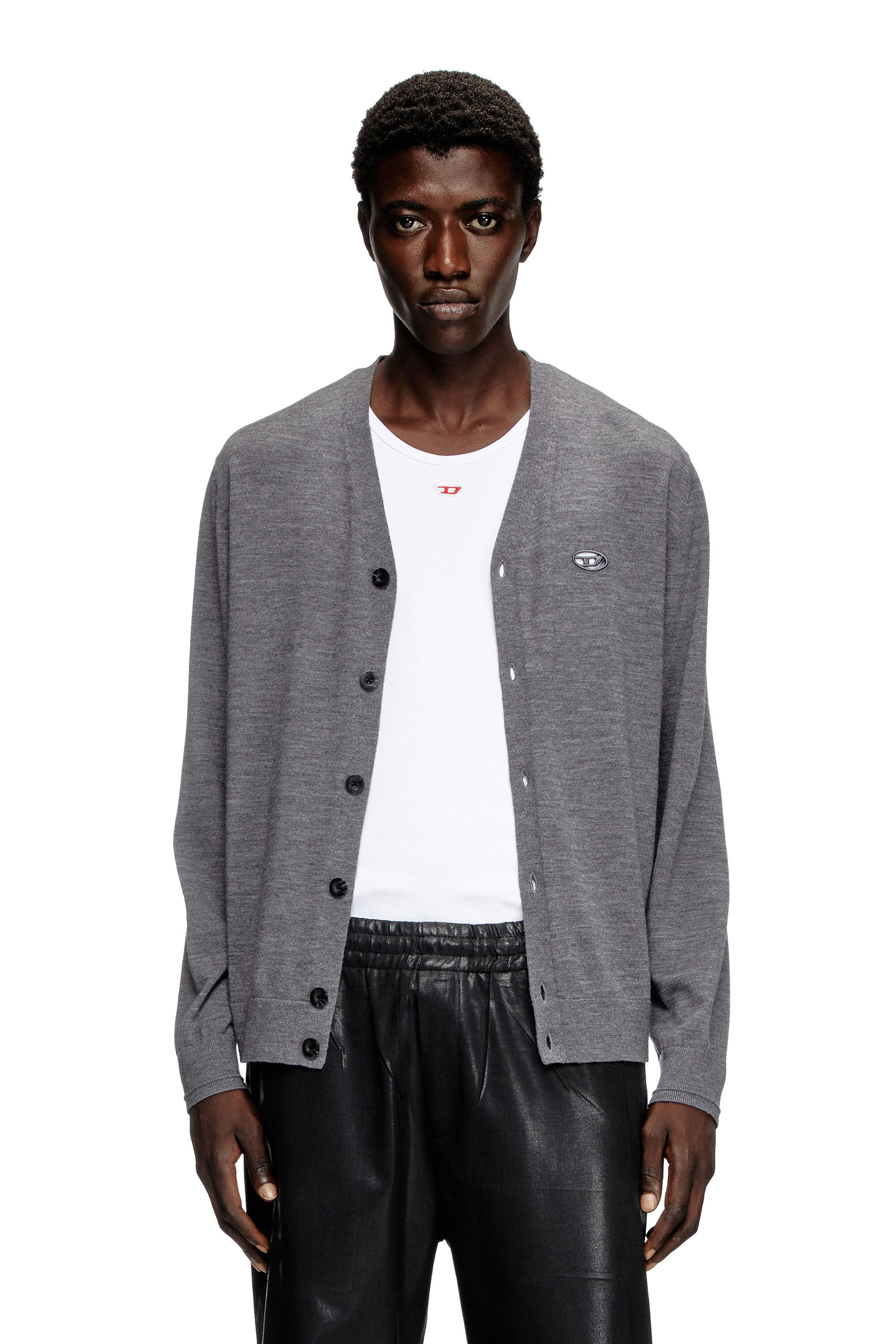 Diesel - K-VOLTO, Male's Wool cardigan with cut-out logo in グレー - 3