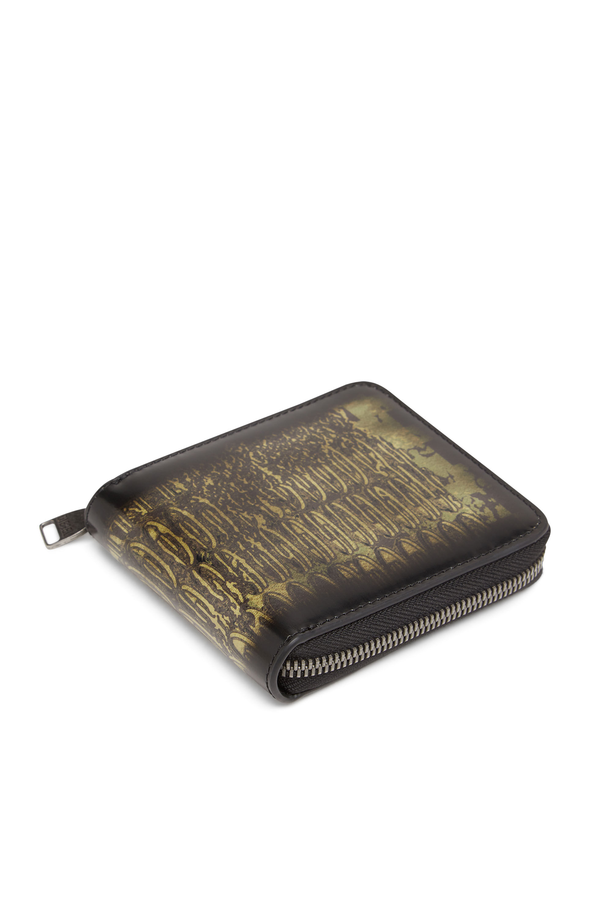 Diesel - BI-FOLD COIN ZIP XS, Male's カウレザー 二つ折りウォレット in ブラック/グリーン - 4