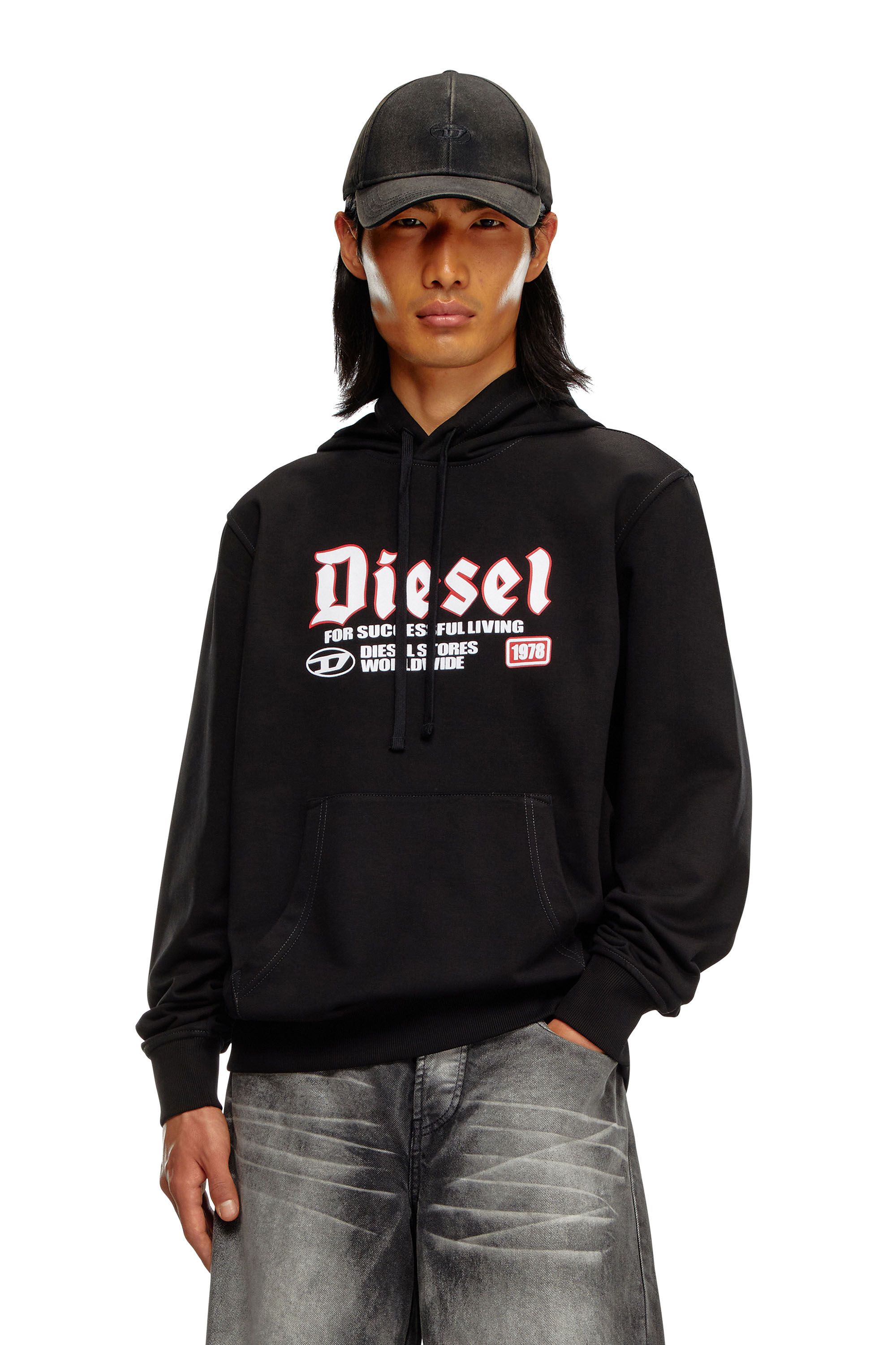 S-GINN-HOOD-K45 Hoodie with flocked logo｜ブラック｜メンズ｜DIESEL