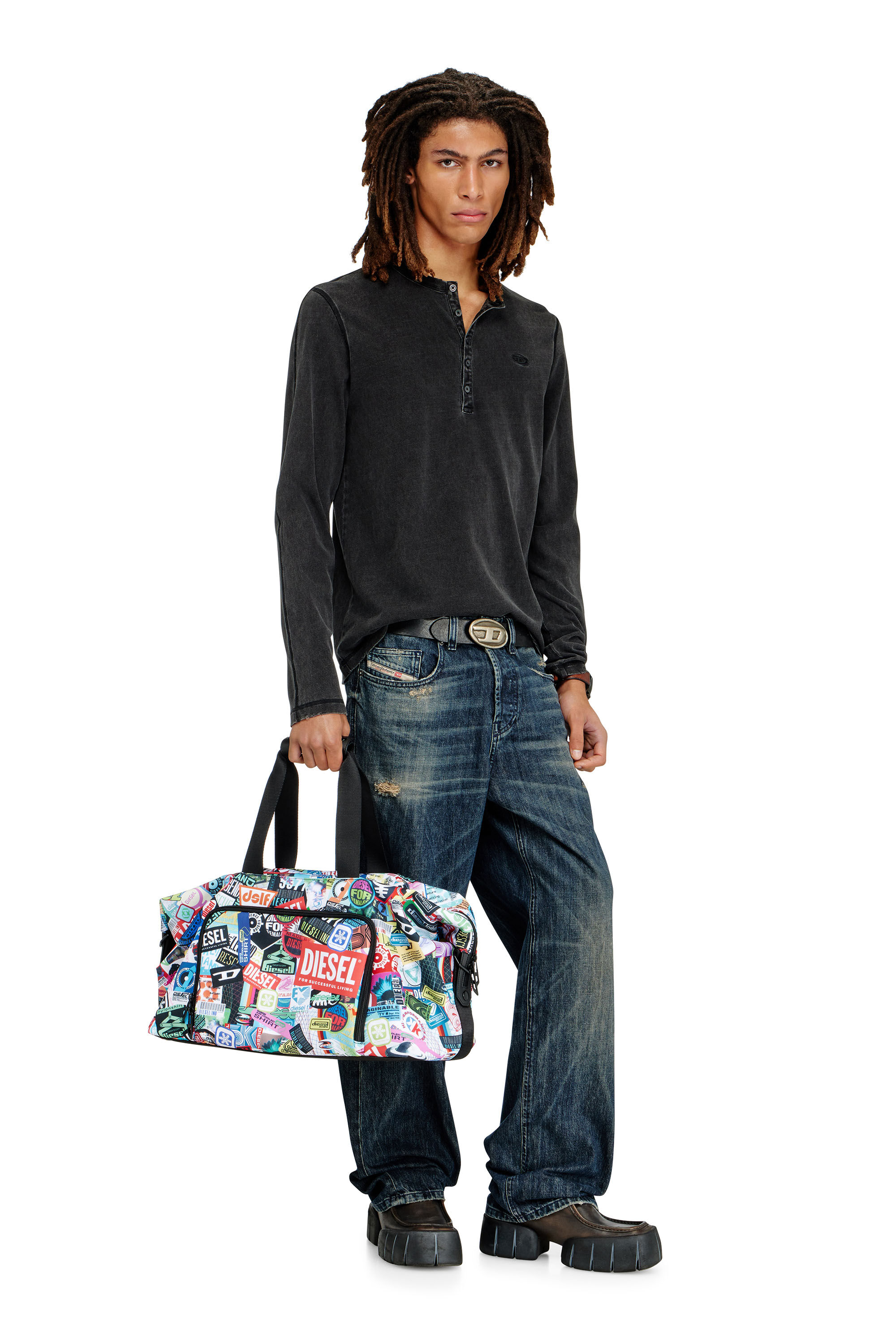 DIESEL PC PRINTED DUFFLE-STICKERS- DSB00 Pratical duffle bag with