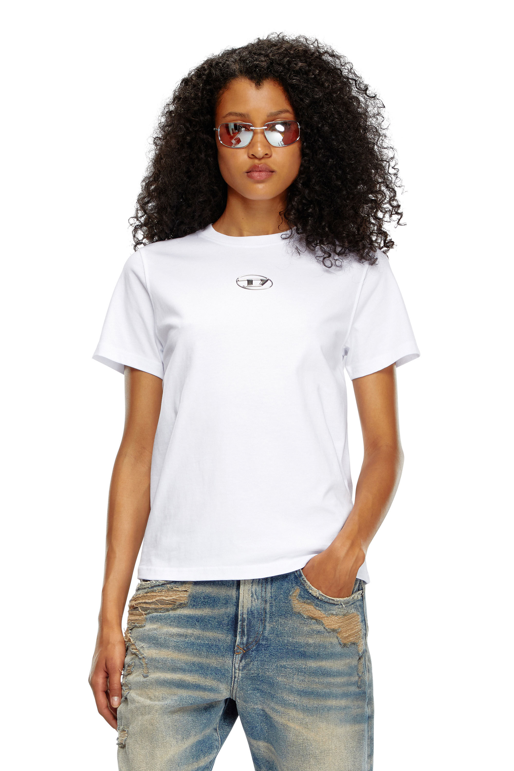 Diesel - T-REGS-OD, Female's T-shirt with metallic Oval D print in ホワイト - 3