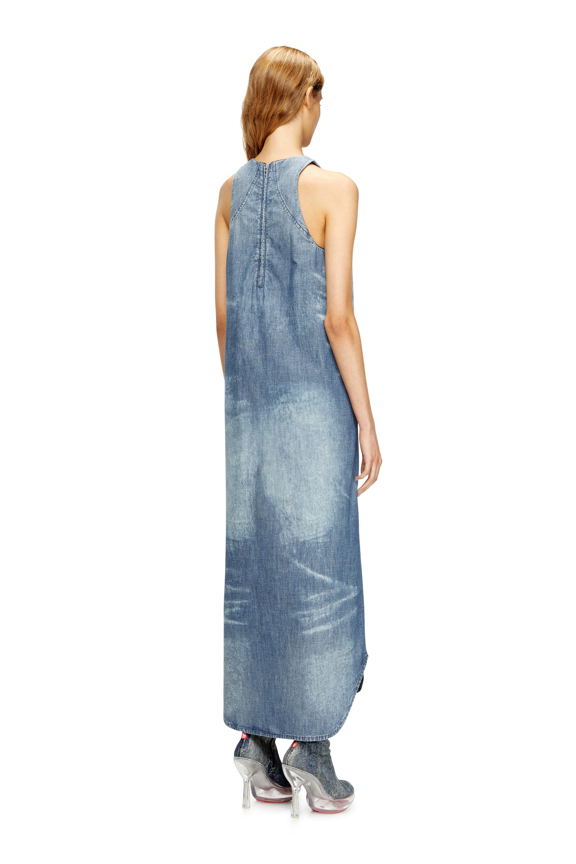 Diesel - DE-LINA-S, Female's Long dress in marbled denim in ライトブルー - 4