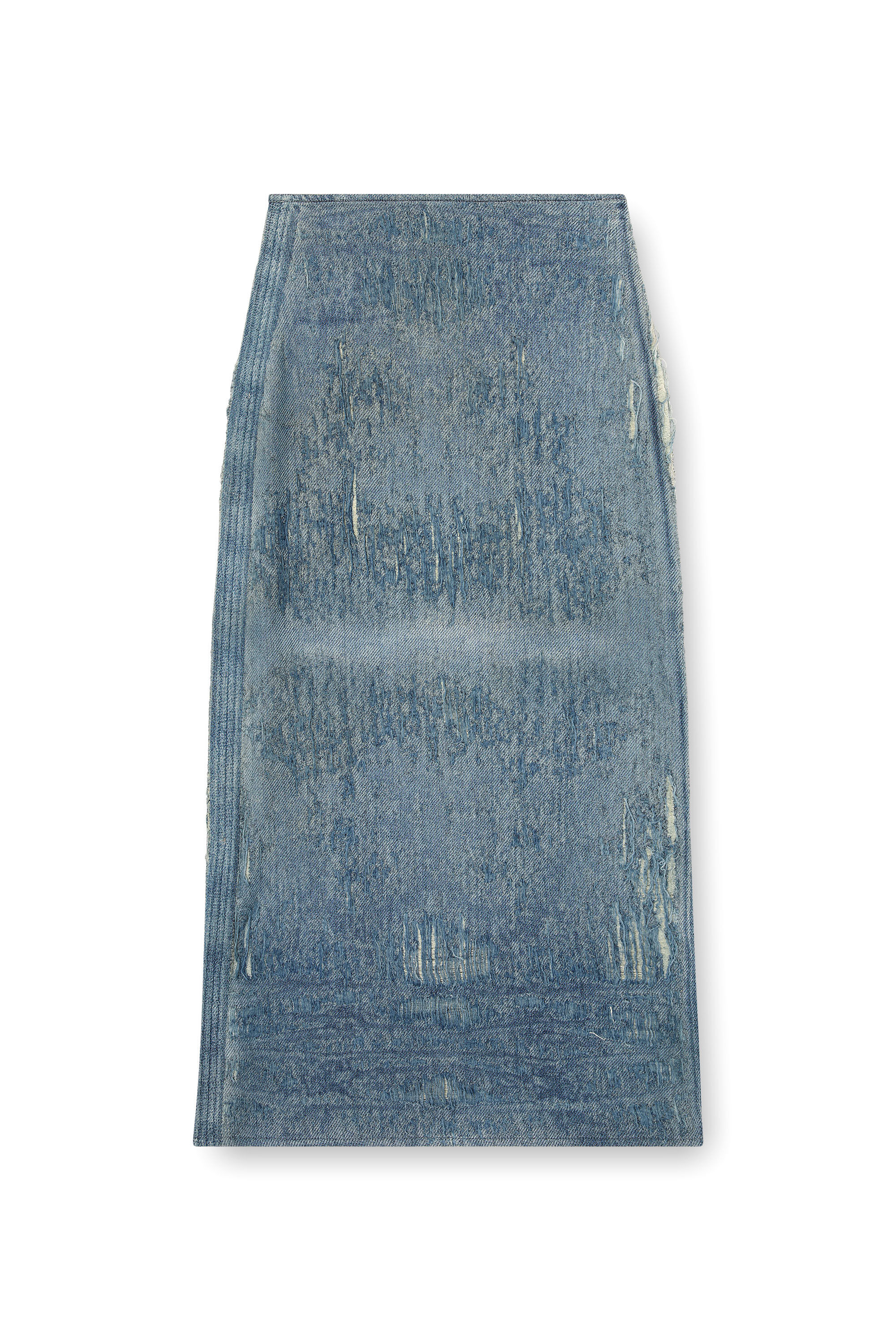DE-MEGAN-FSG Skirt in ultra-destroyed jacquard denim｜ブルー