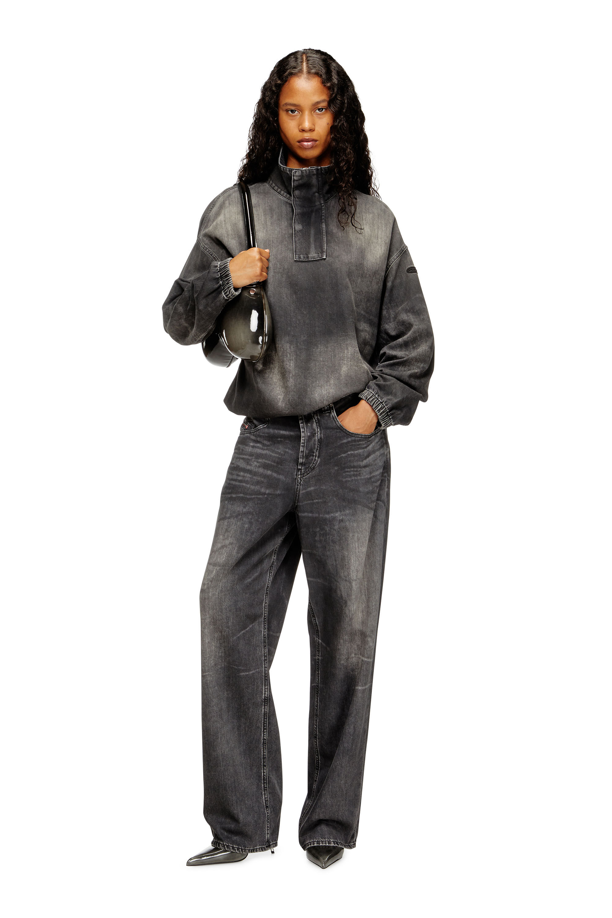 Diesel - D-FLOW-S3, Unisex's Denim top with mock neck in ブラック - 7