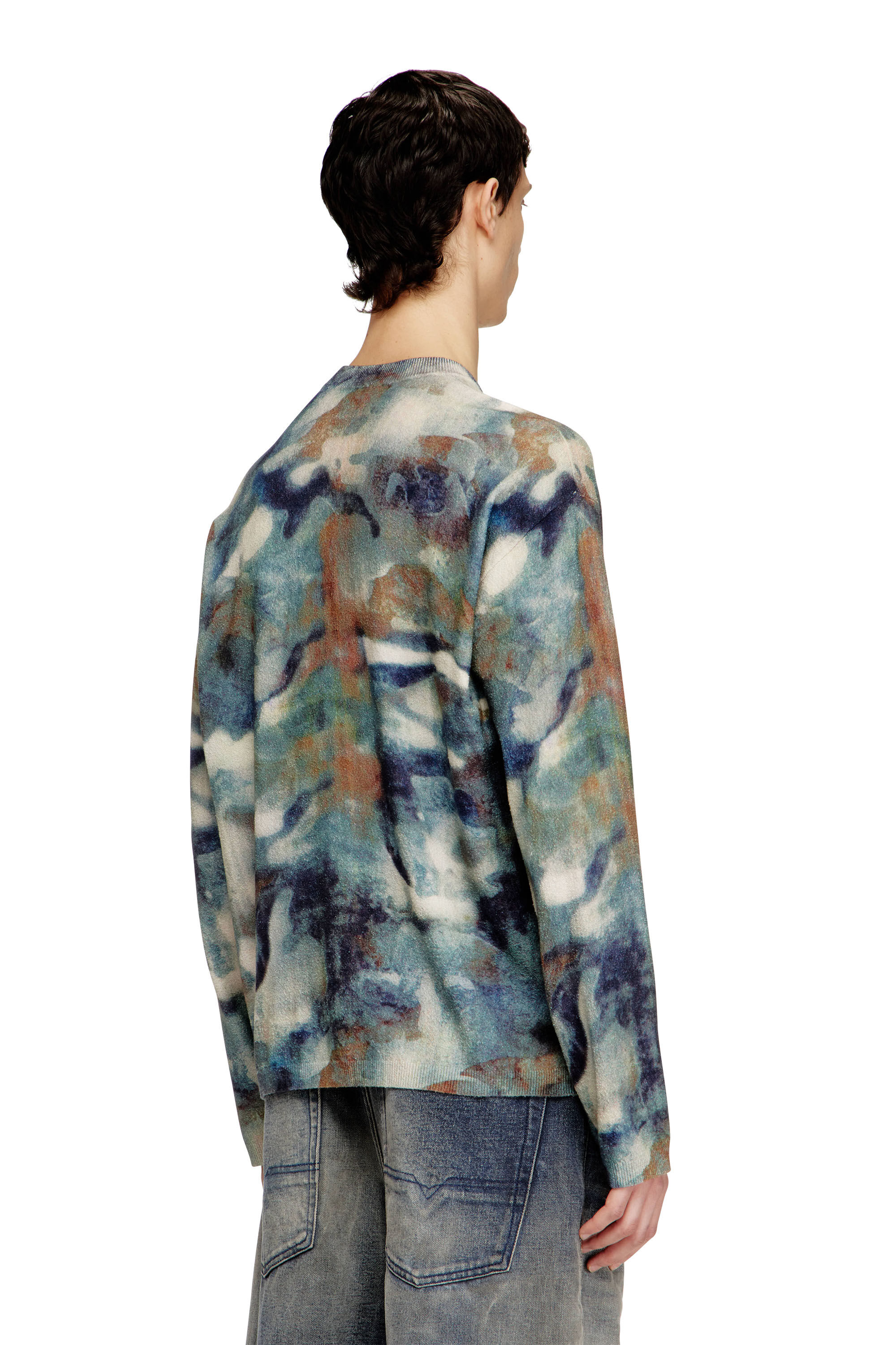 Diesel - K-ILLUM, Male's Sponge-yarn jumper with abstract print in ベージュ/ブルー - 5