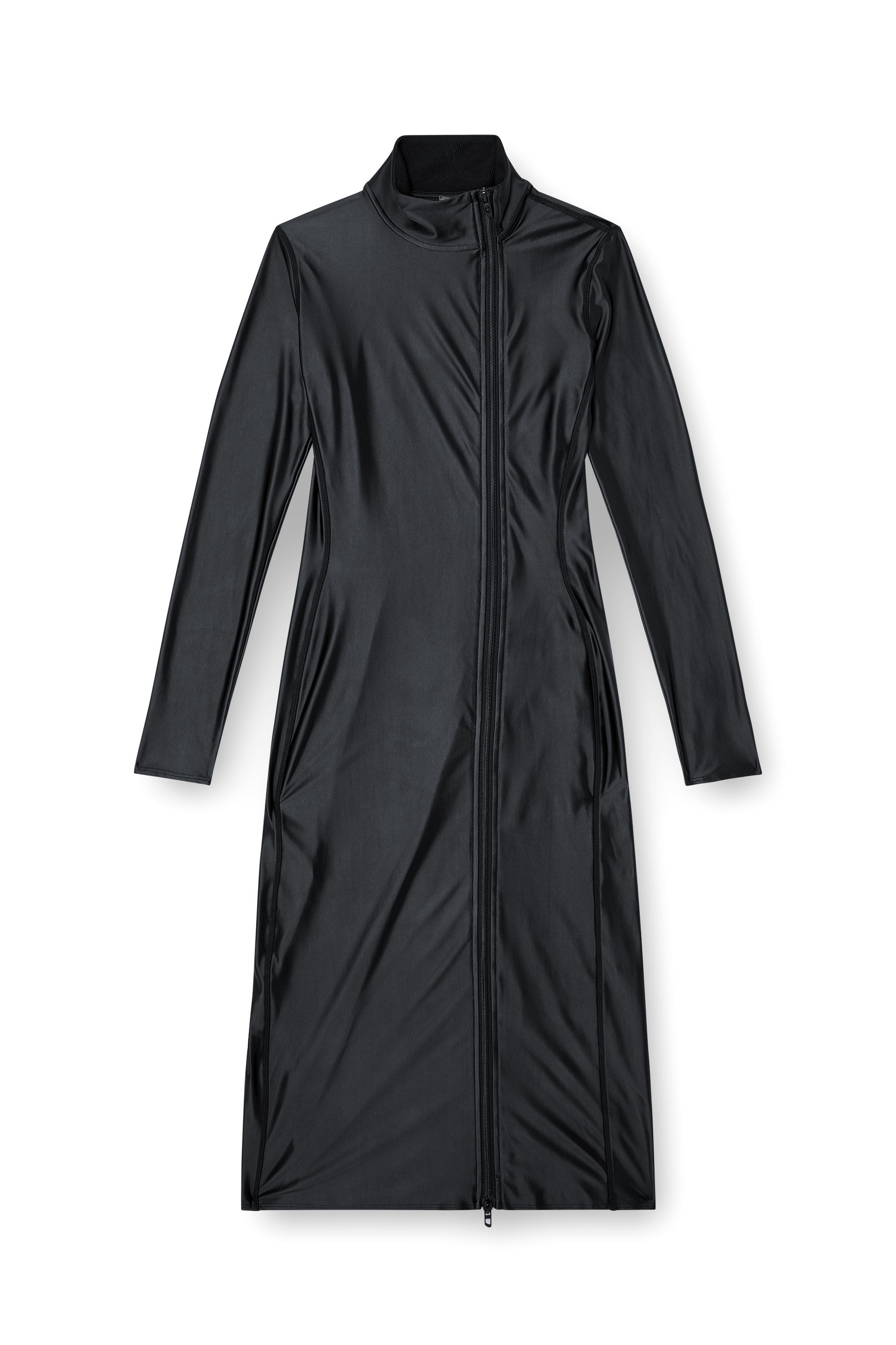 Diesel - D-SILVER, Female's Mock collar long-sleeve midi dress with chintz finish in ブラック - 2