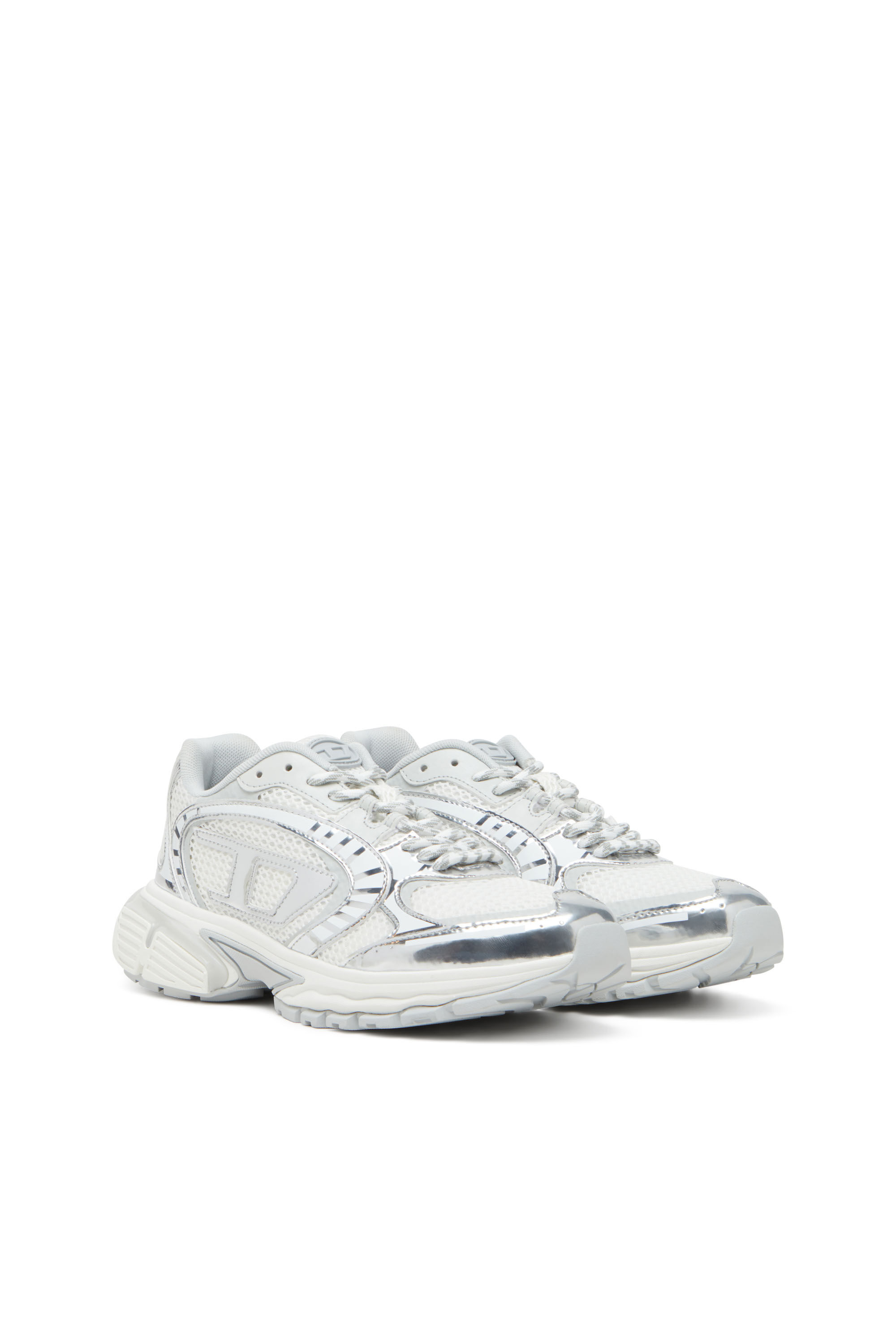 Diesel - S-PRO-V-DENSE LOW W, Female's S-Pro-V-Dense-Metallic mesh sneakers with Oval D logo in ホワイト/シルバー - 3