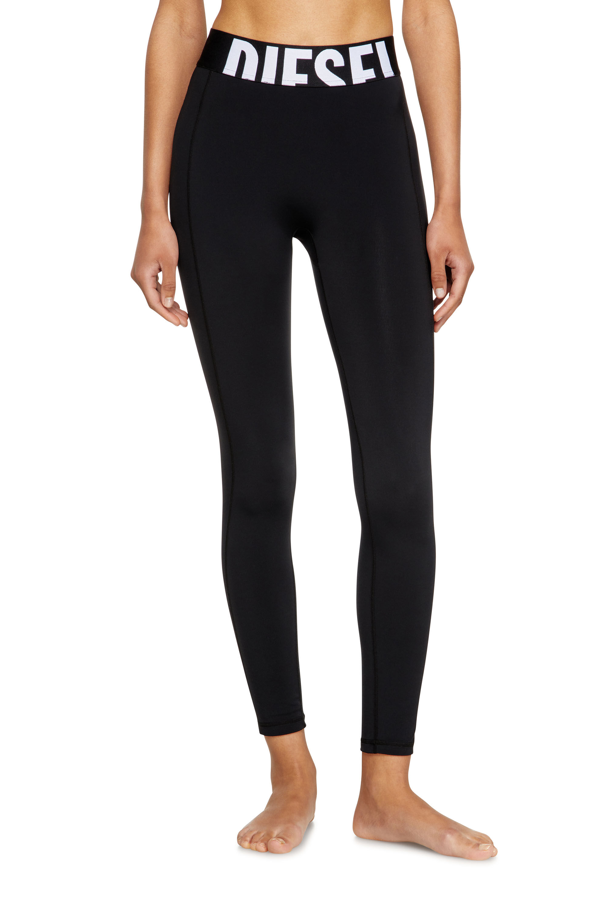 Diesel - ADELINE-D-POP, Female's Microfibre leggings with cut-off logo in ブラック - 3