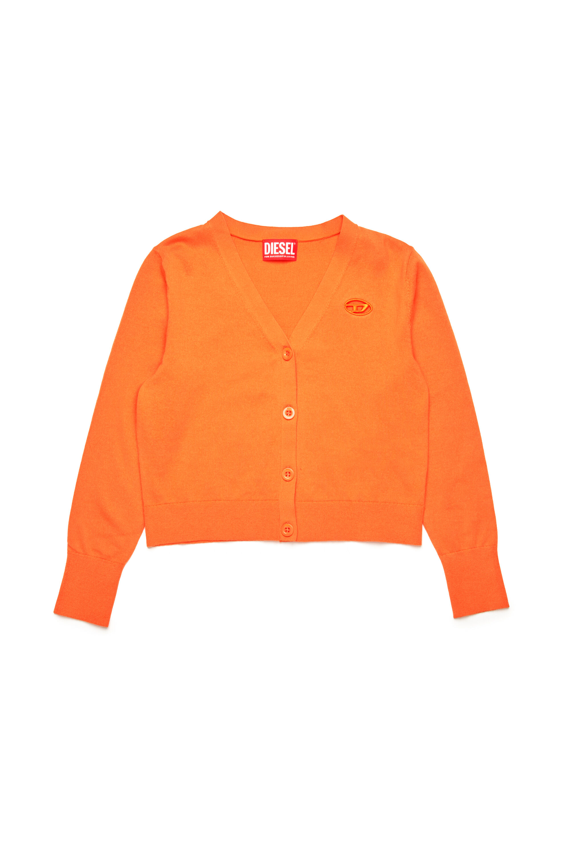 Diesel - KMARTE, Female's Cardigan with cut-out Oval D logo in オレンジ - 1
