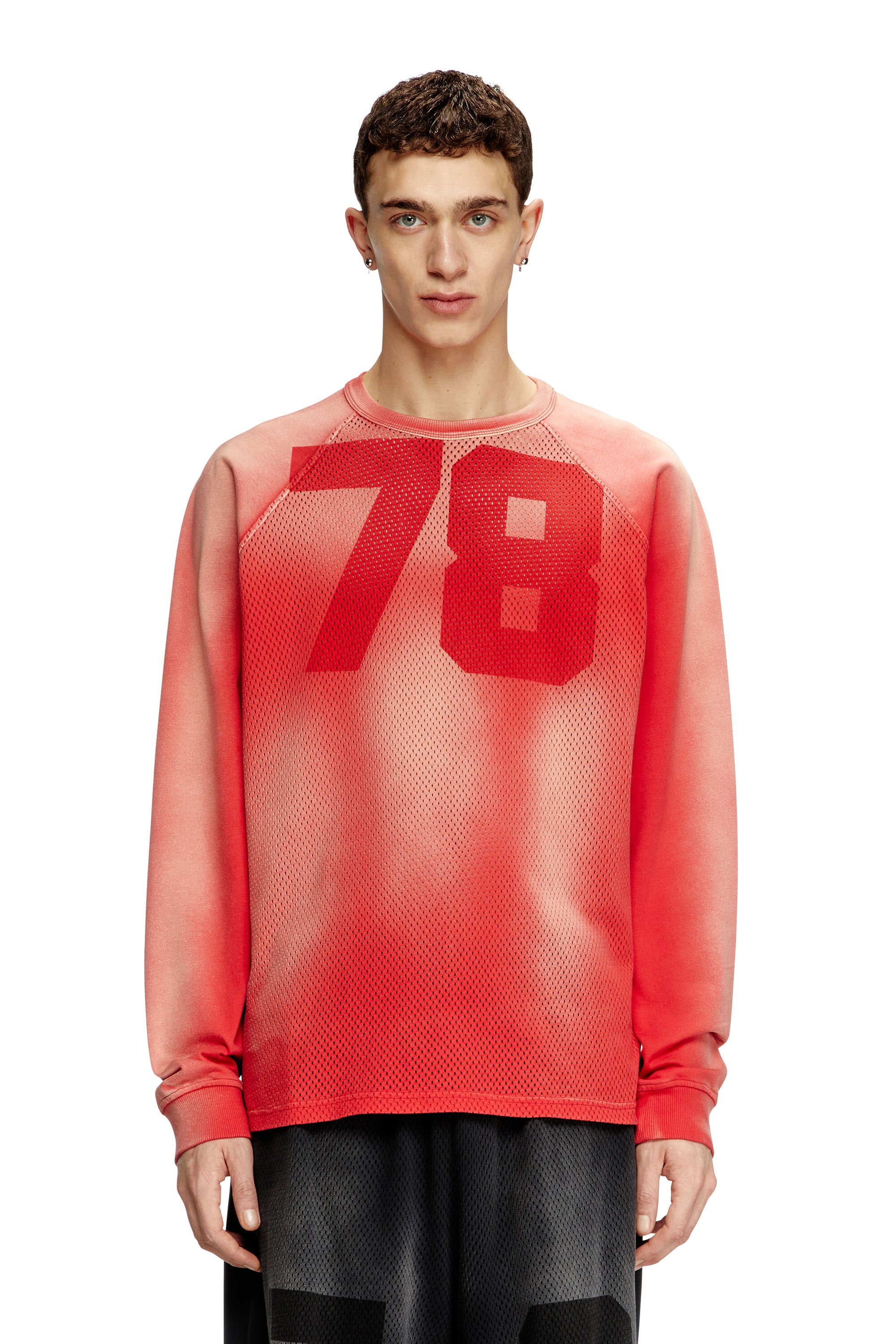 Diesel - T-ROXTER-LS-MESH, Male's Faded long-sleeve T-shirt with mesh front in レッド - 3