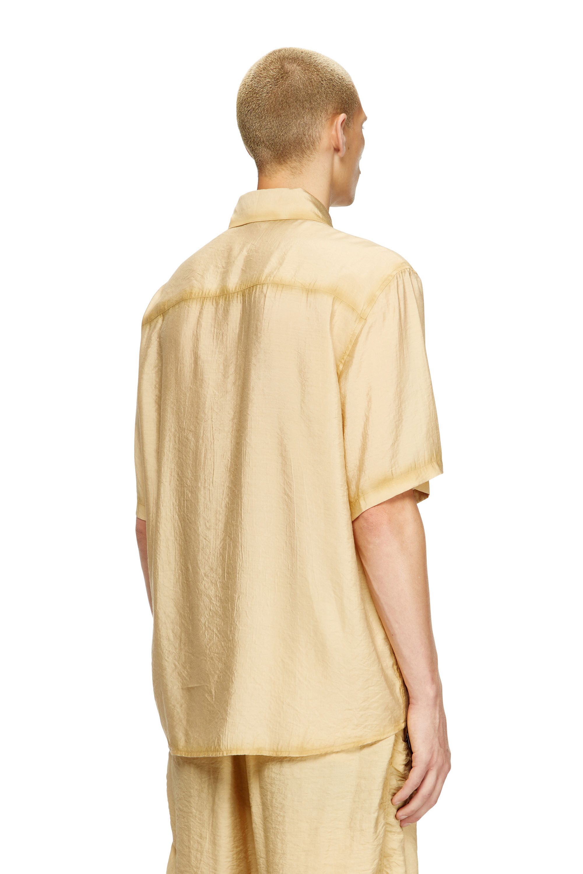 Diesel - S-SIMPLY-SS-LHBA, Male's Shirt in crinkled nylon-viscose in ライトブラウン - 4