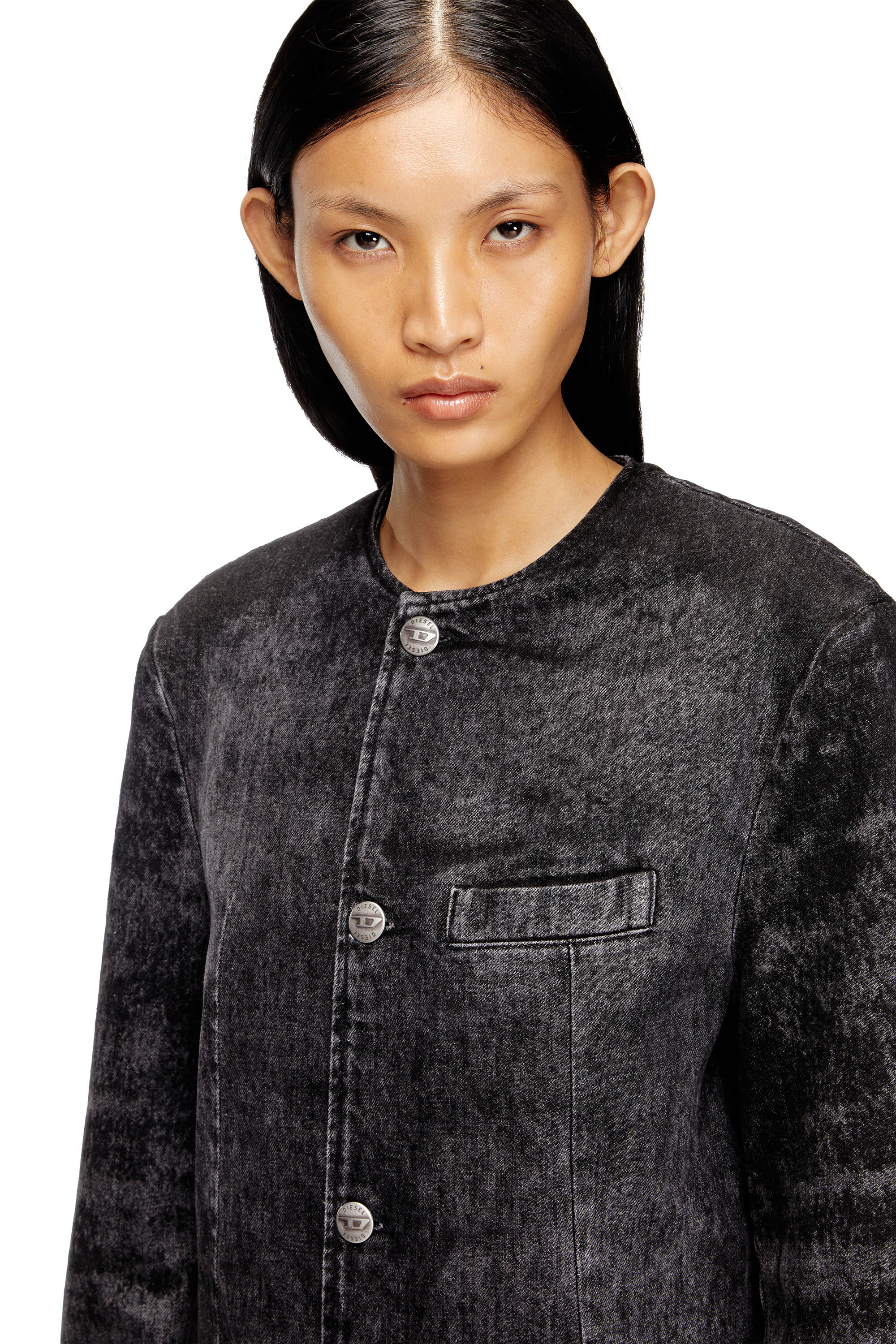 DE-ANCELOT-FSH1 Coat in lasered cotton-hemp denim｜ブラック