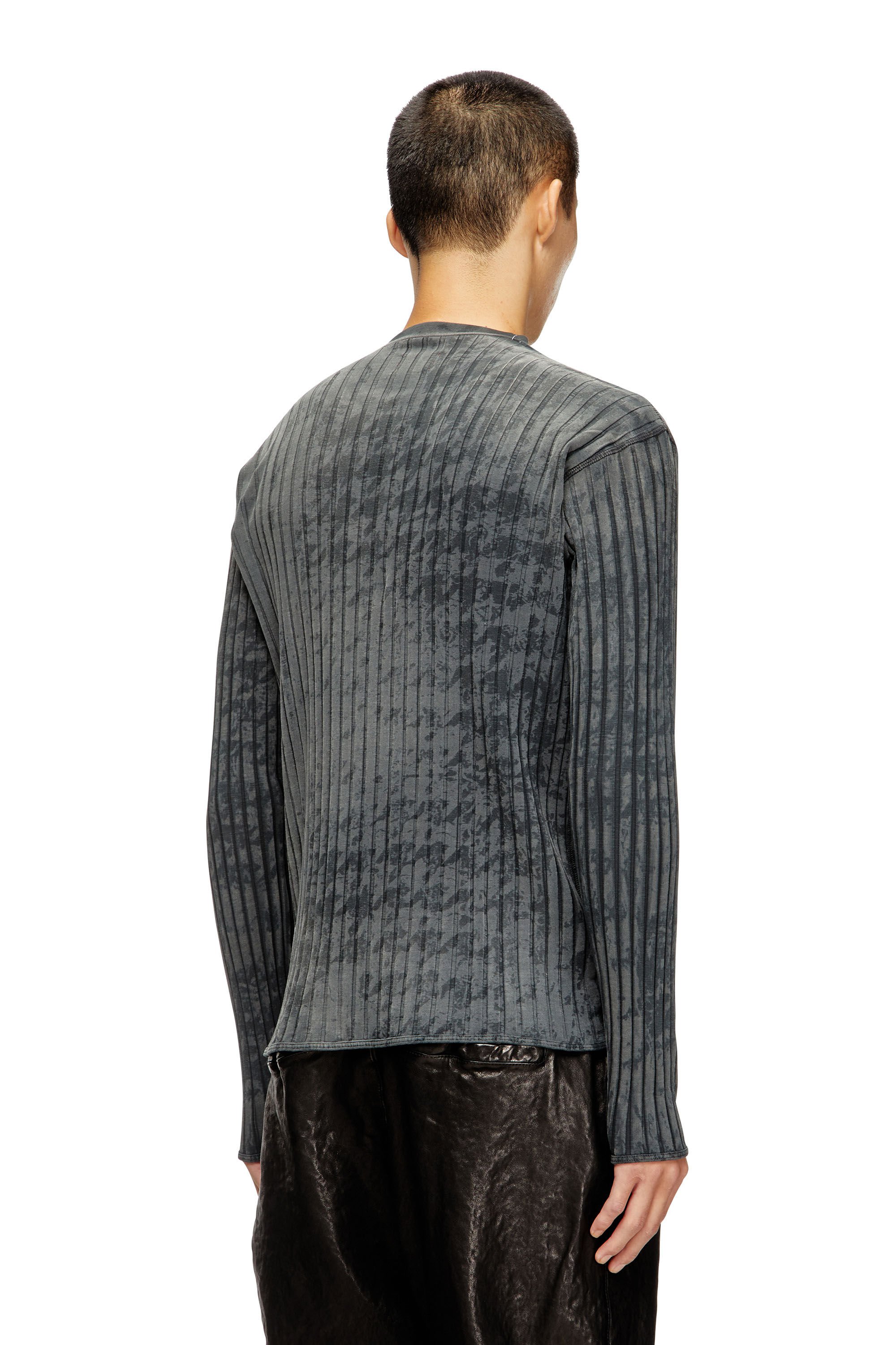 Diesel - T-ALLY-PIE, Male's Ribbed Henley top with houndstooth motif in ブラック - 5