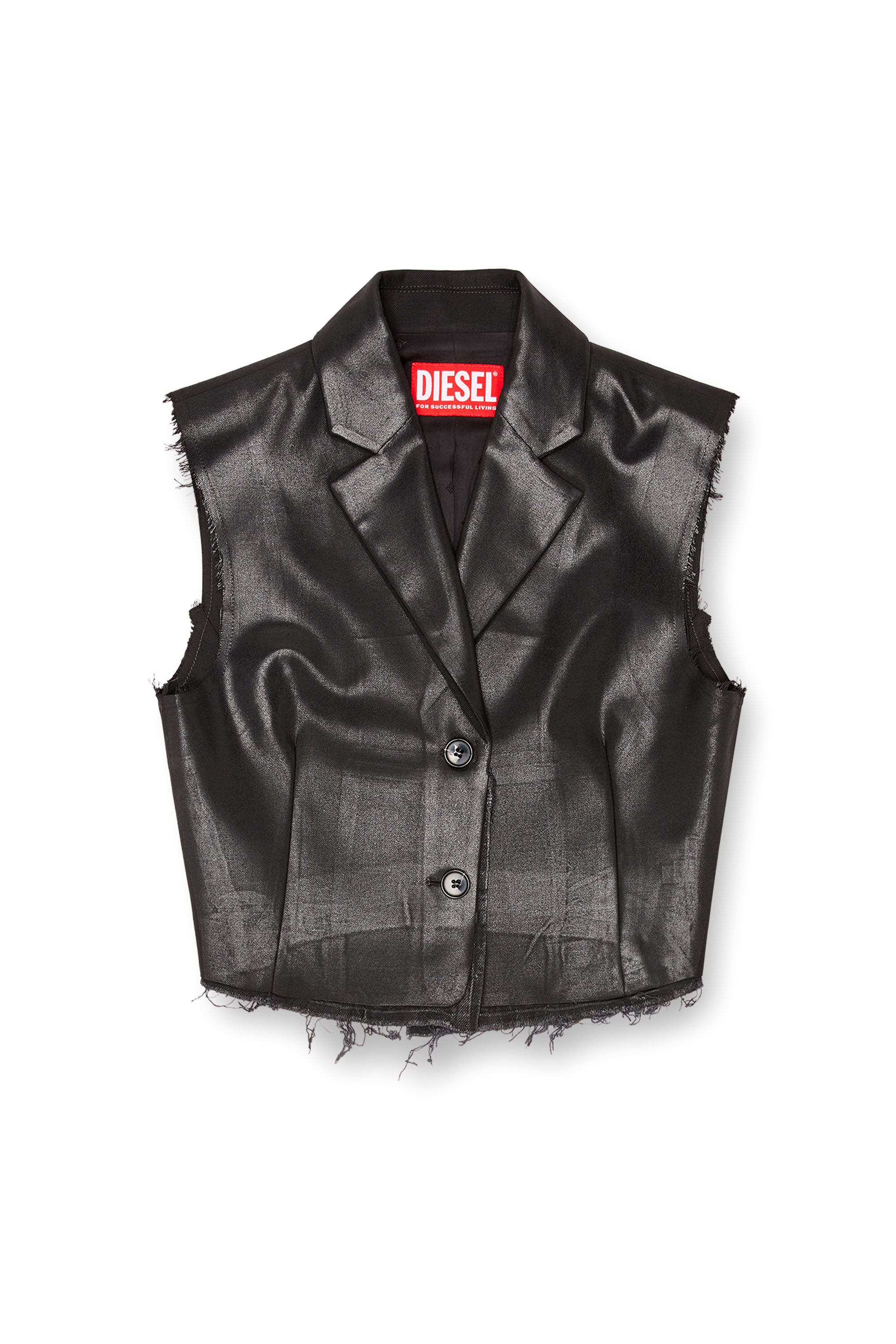Diesel - G-BARYT, Female's Cropped tailored vest with coated front in ブラック - 2