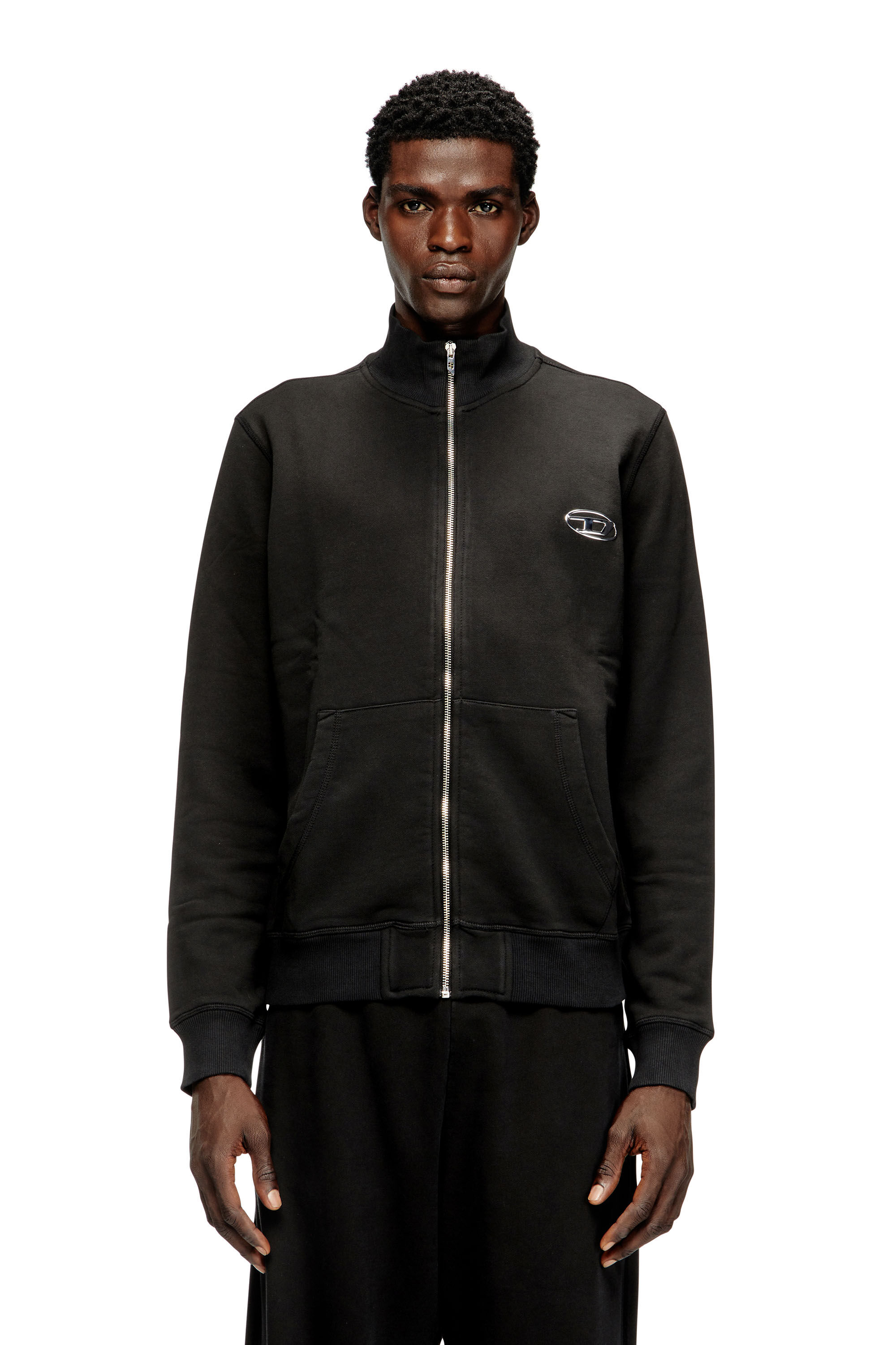 Diesel - S-GINN-ZIP-IOD, Male's Wweatshirt with mock neck and metallic Oval D in ブラック - 3