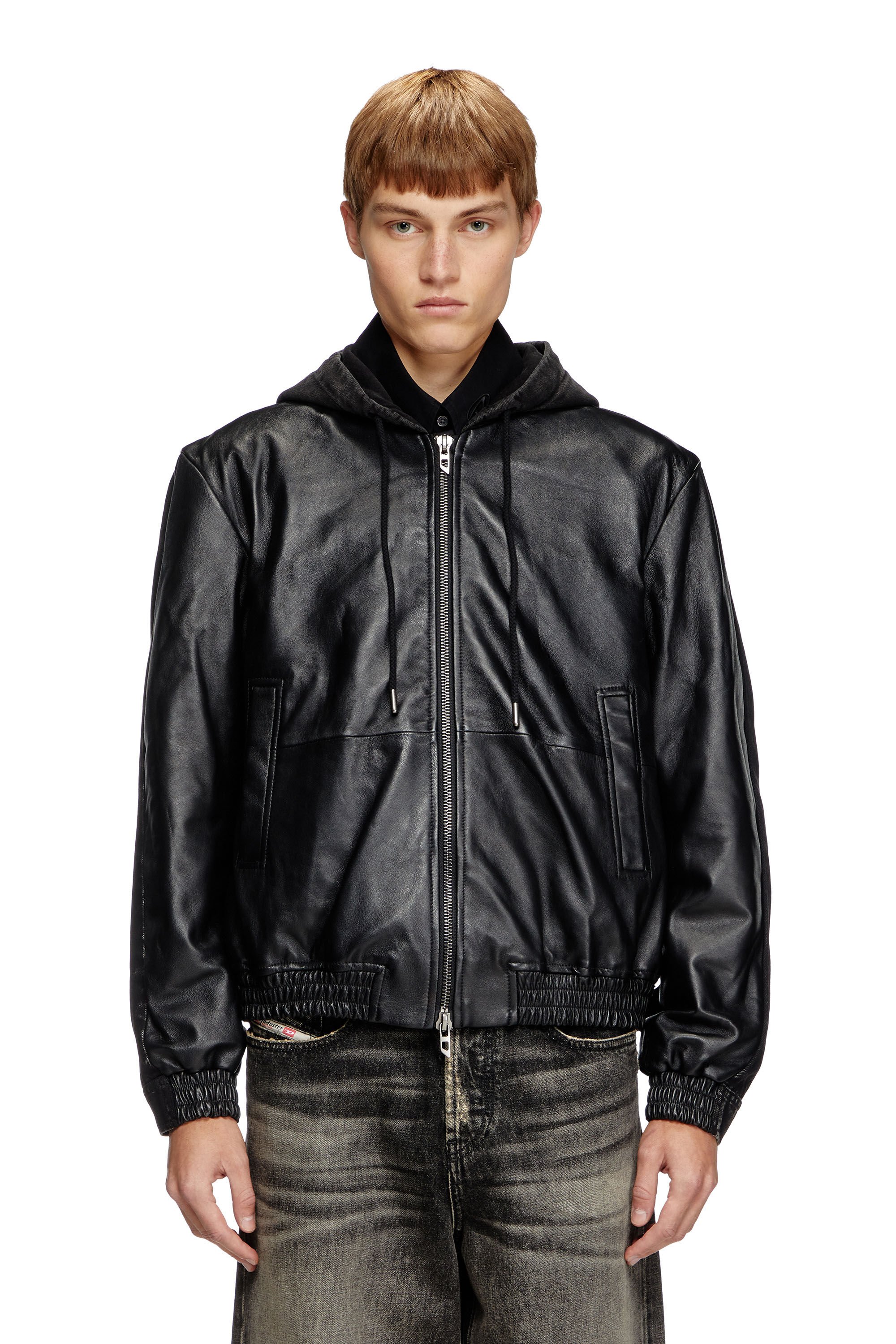 Diesel - L-OCHS, Male's Hooded jacket in leather, cotton and denim in ブラック - 3