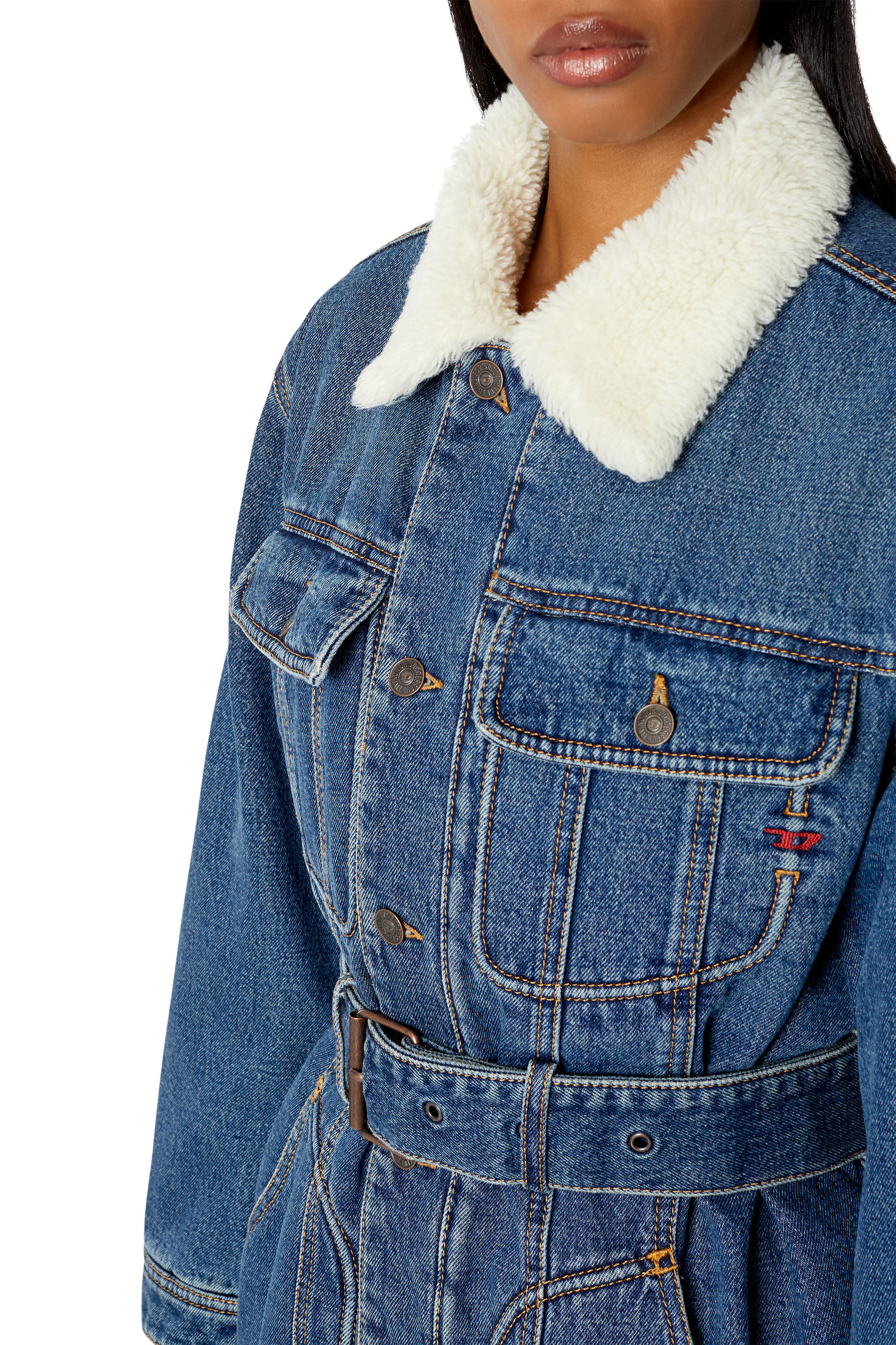 Diesel - DE-FLAMINIA-T, Female's レディース ハーフ デニムジャケット in ミディアムブルー - 3