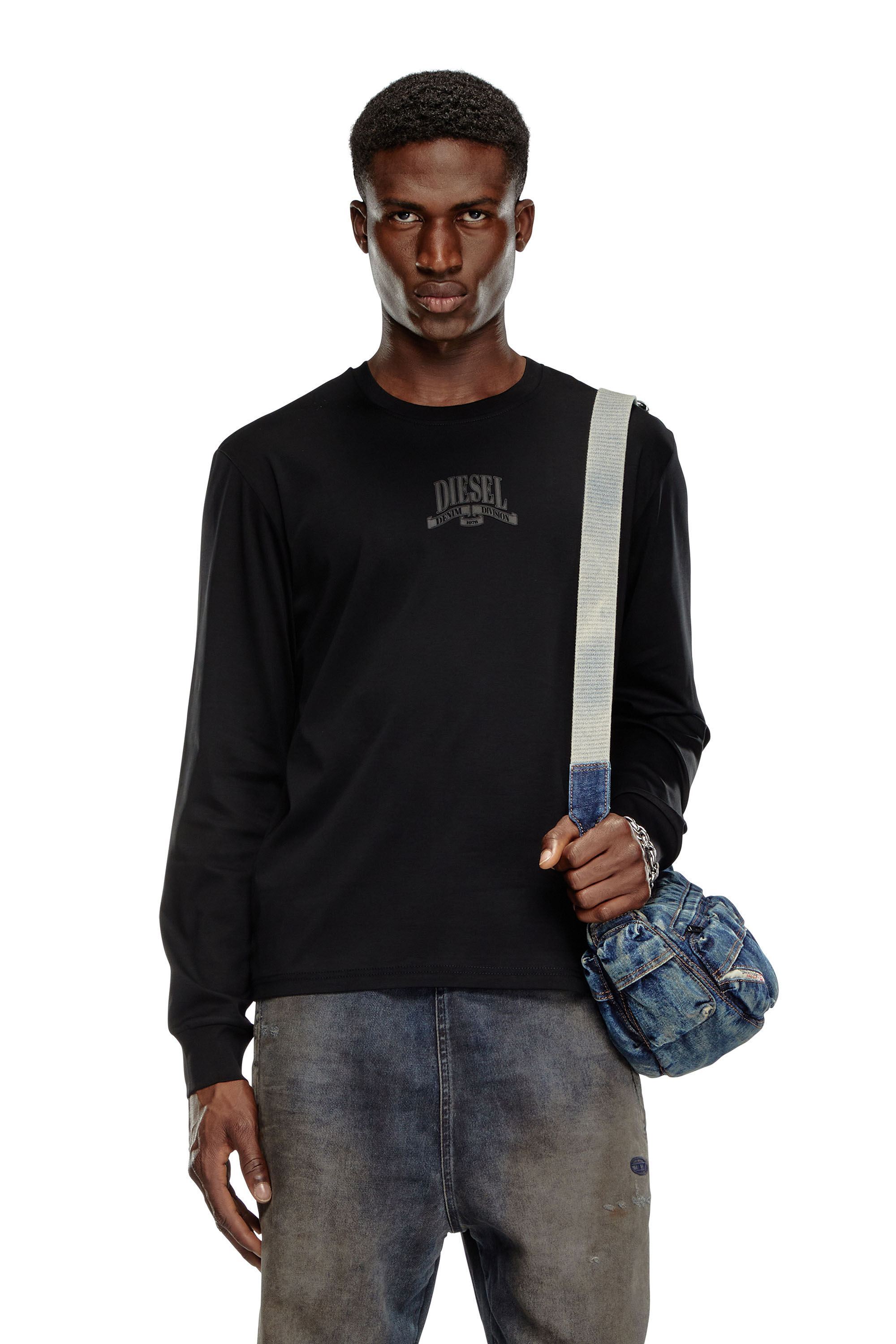 Diesel - T-MADJUST-LS-K1, Male's Long-sleeve T-shirt with tonal print in ブラック - 3