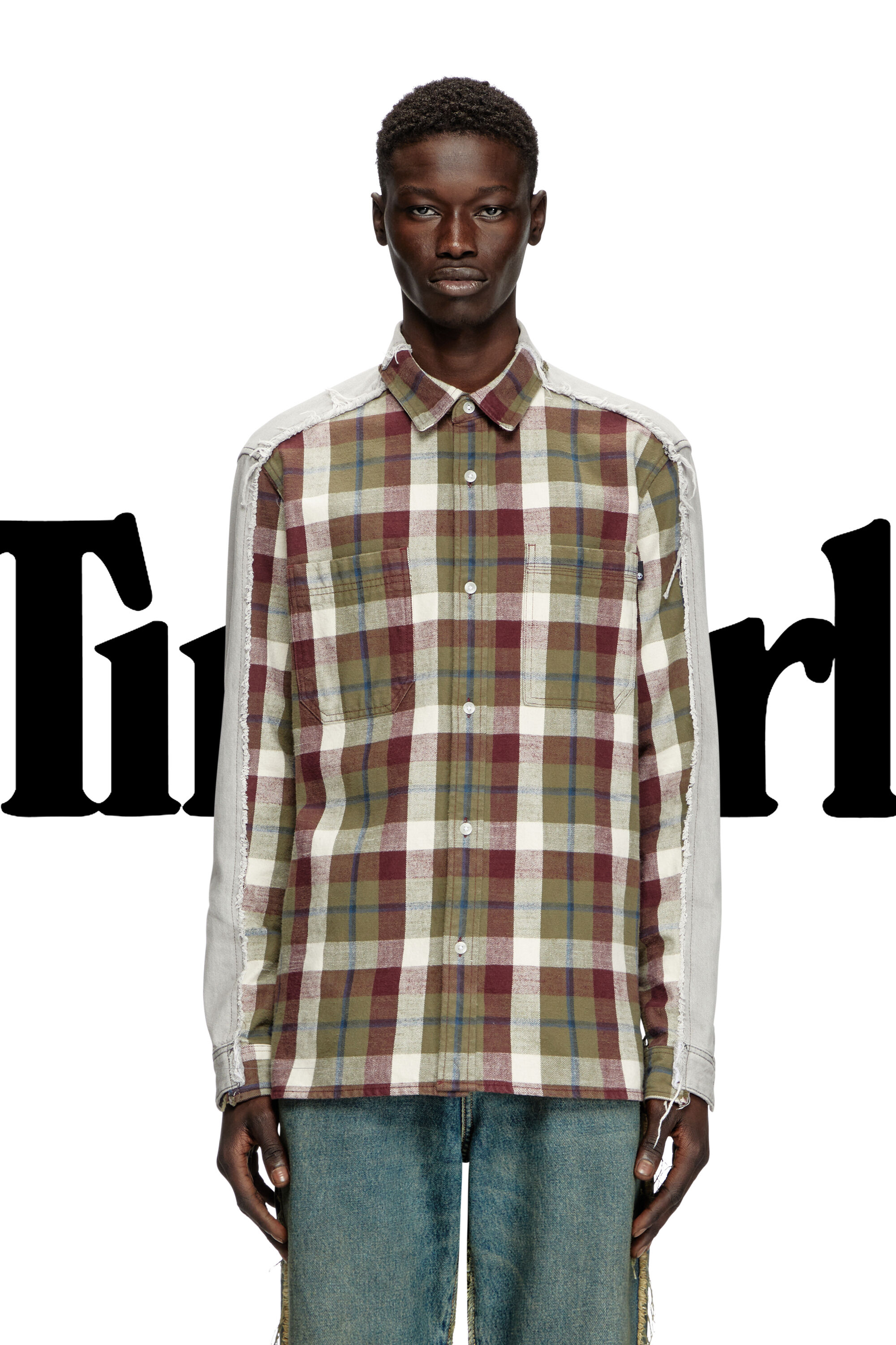 Diesel - Shirt Diseloves 8B, Unisex's Check and bleach-effect denim shirt in レッド/グレー - 7