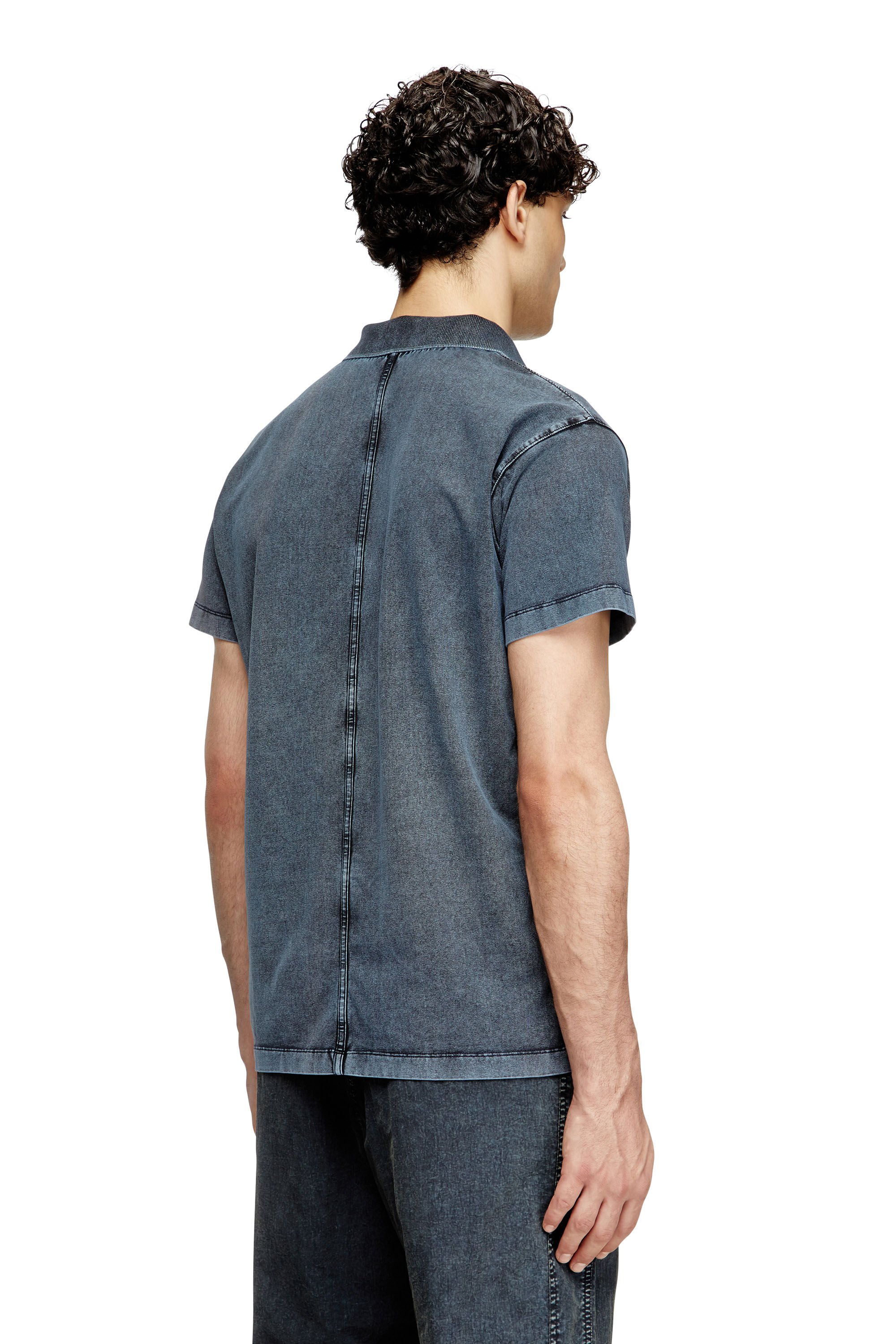 Diesel - T-NOMELY, Male's Polo shirt in denim-look jersey in ダークブルー - 4