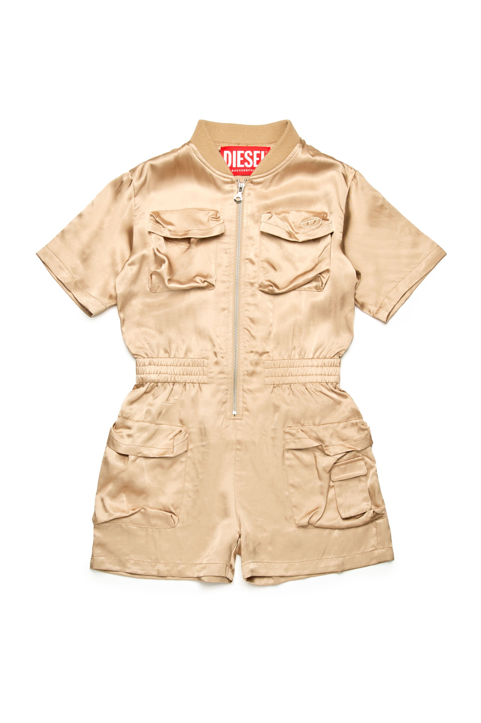 Diesel - JVENY, Female's Multipocket playsuit in shiny fabric in ライトブラウン - 1