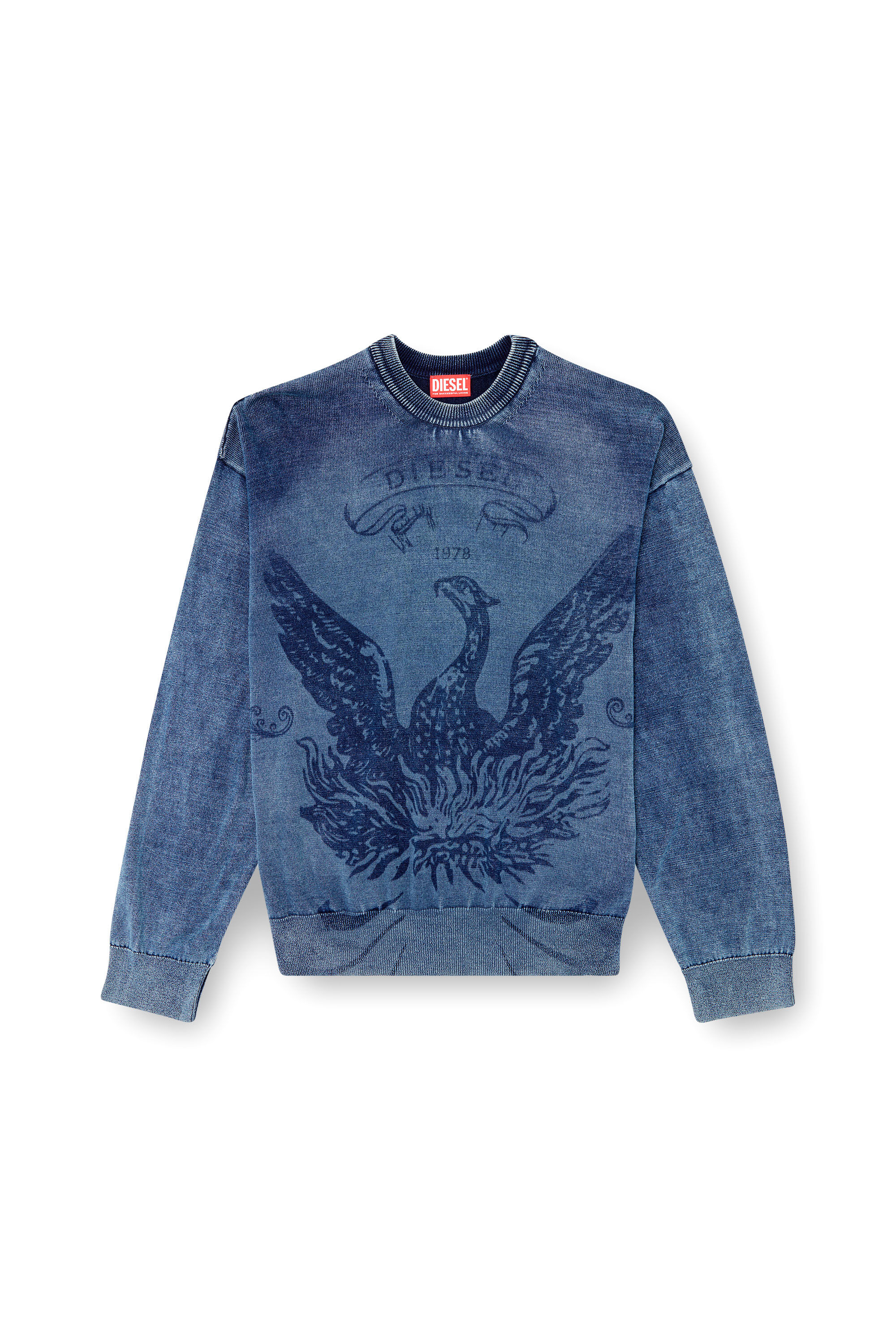 Diesel - K-FENICOL, Male's Indigo jumper with Phoenix logo in ブルー - 2