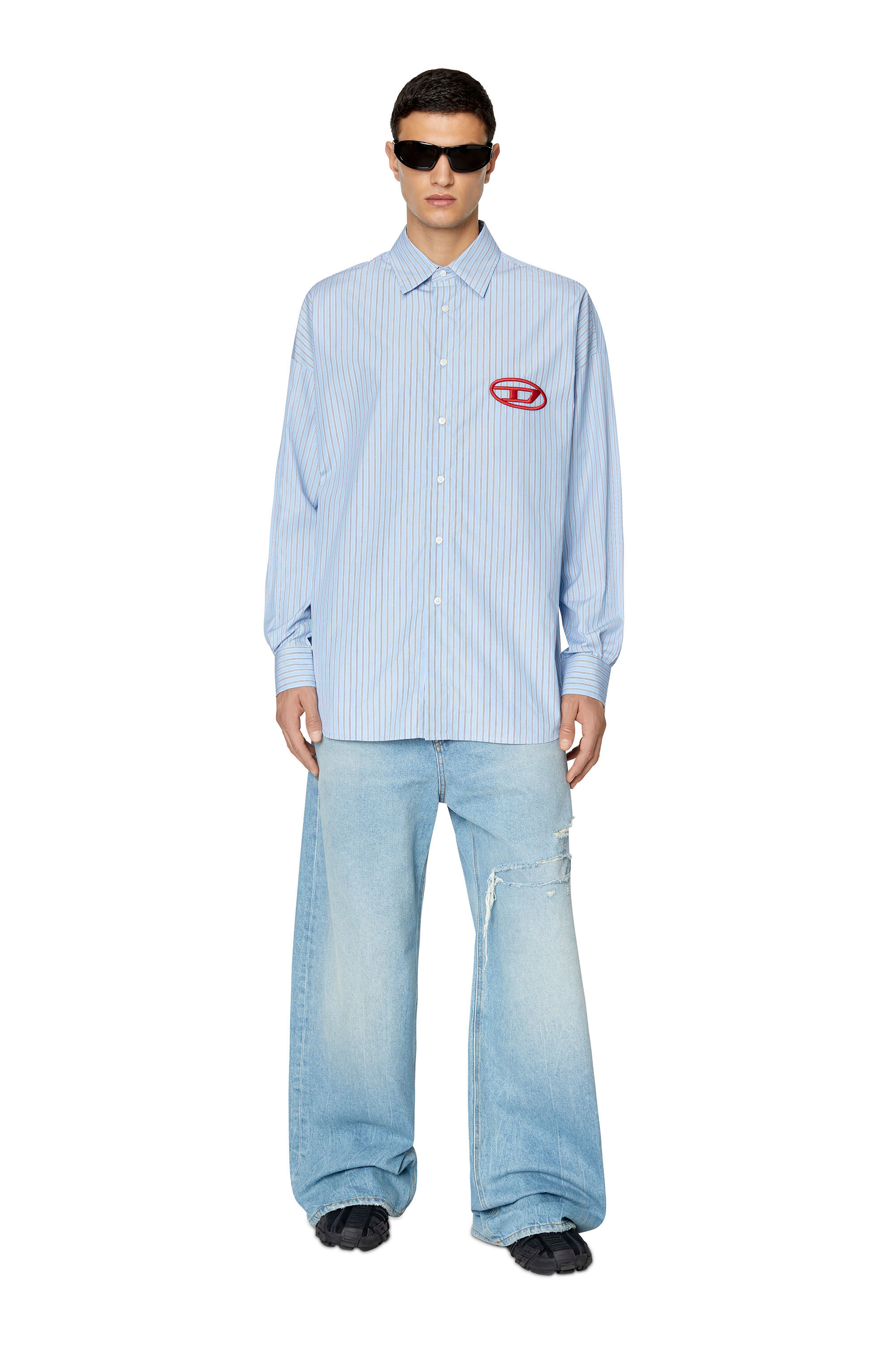 Diesel - S-DOUBLY-STRIPE-NW, Male's ストライプ シャツ in ライトブルー - 1