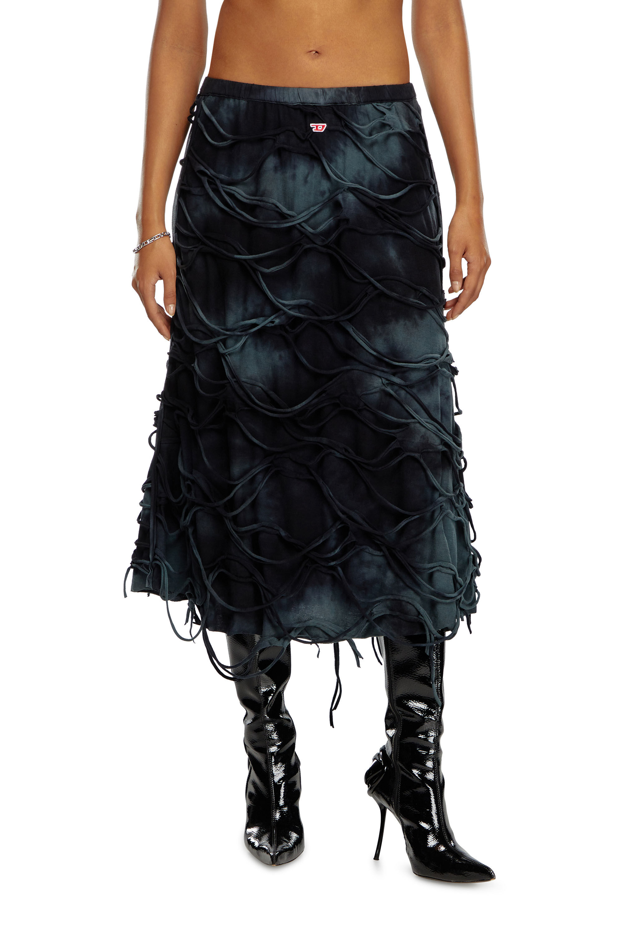 Diesel - O-JAL, Female's Midi skirt with floating strands in ブラック - 3
