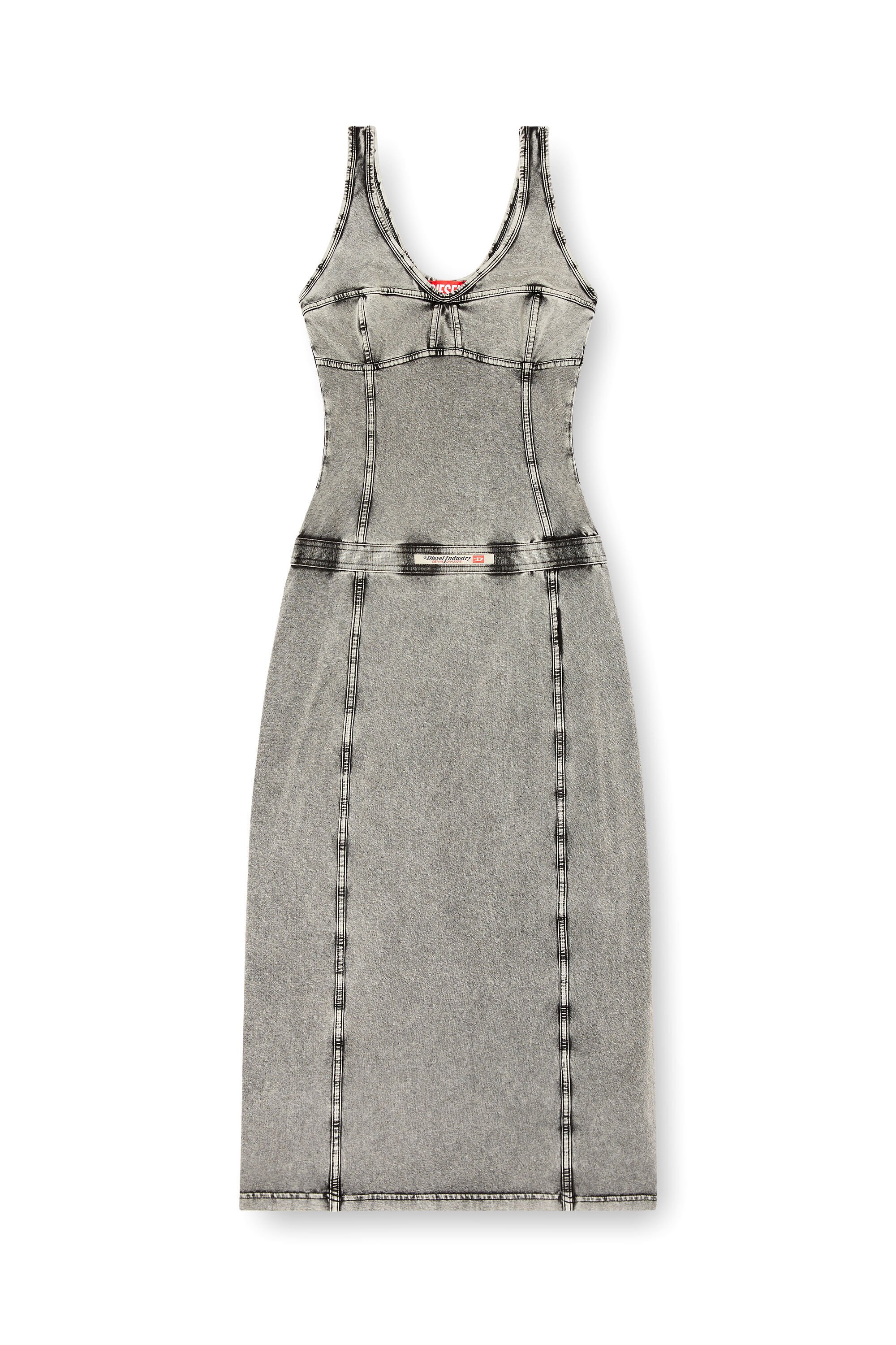 Diesel - D-INNY, Female's Sleeveless midi dress with denim effect in グレー - 2