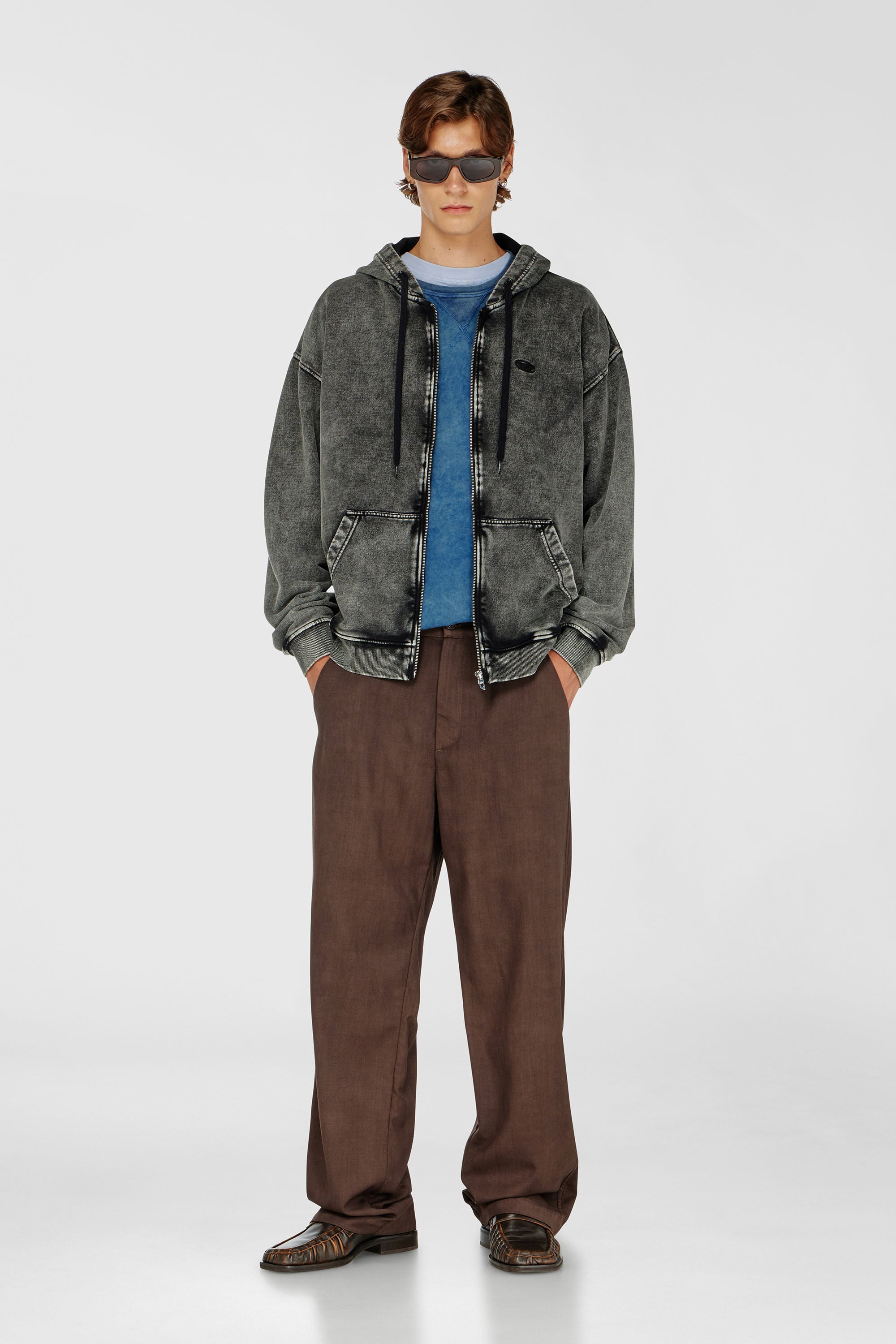 Diesel - S-BOXT-HOOD-ZIP-DEN, Male's ジップアップパーカー in グレー - 1