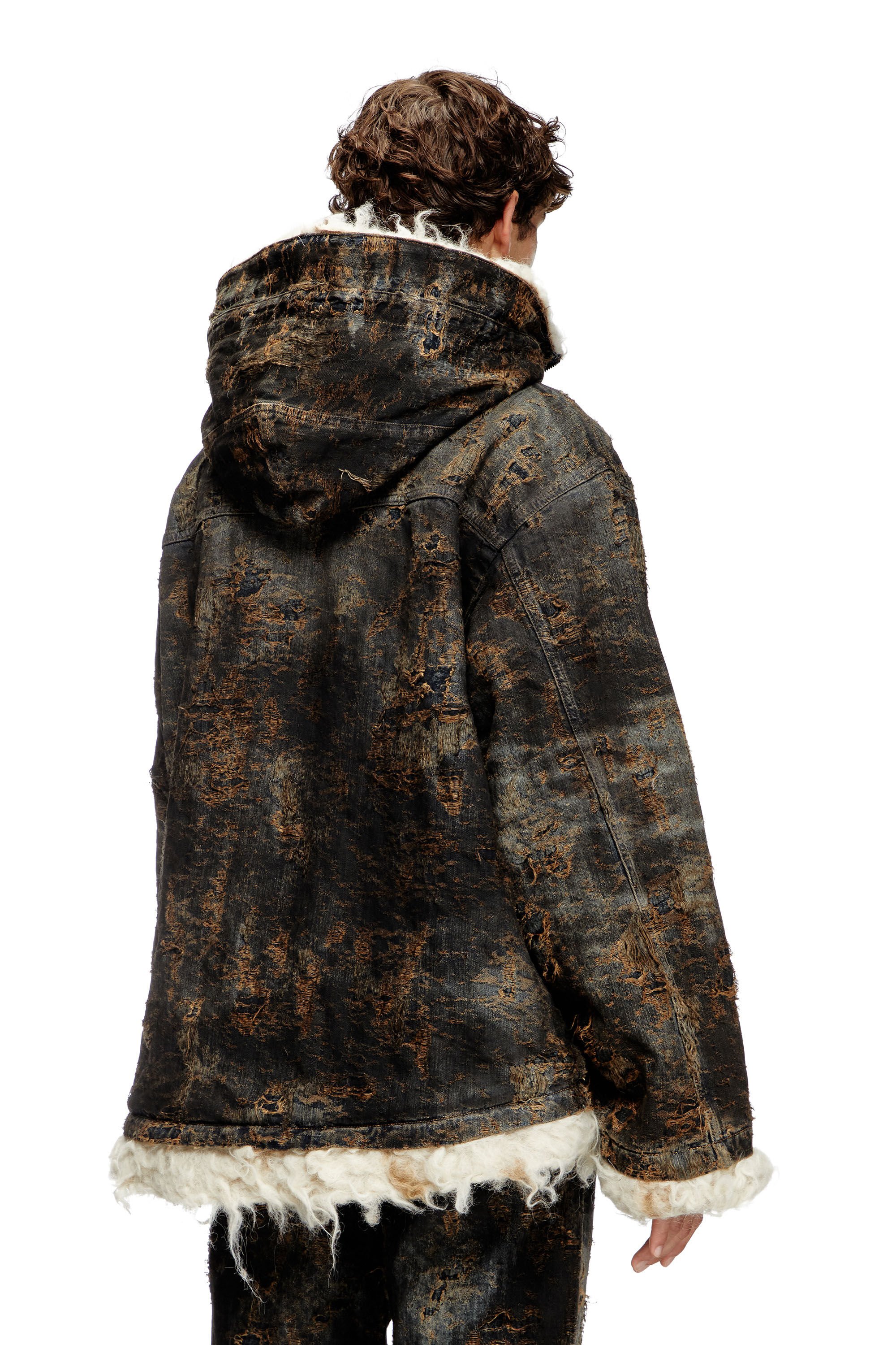 Diesel - D-ARAK-FSF, Unisex's Anorak in coated jacquard denim in ブラック/ブラウン - 5