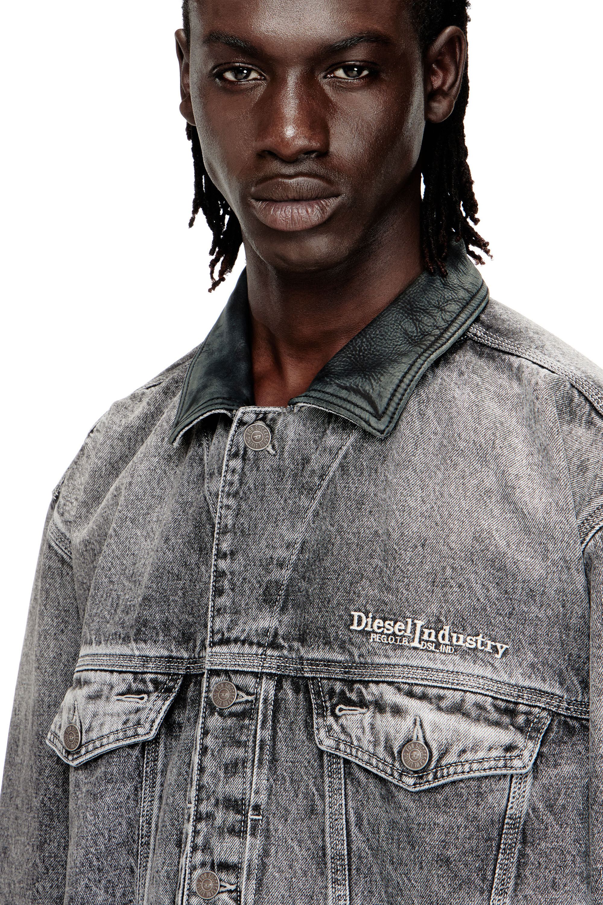 DIESEL グレー シングルライダースジャケット　グランジ メンズ ジップアップ シングルバイカーレザージャケット（ライダース