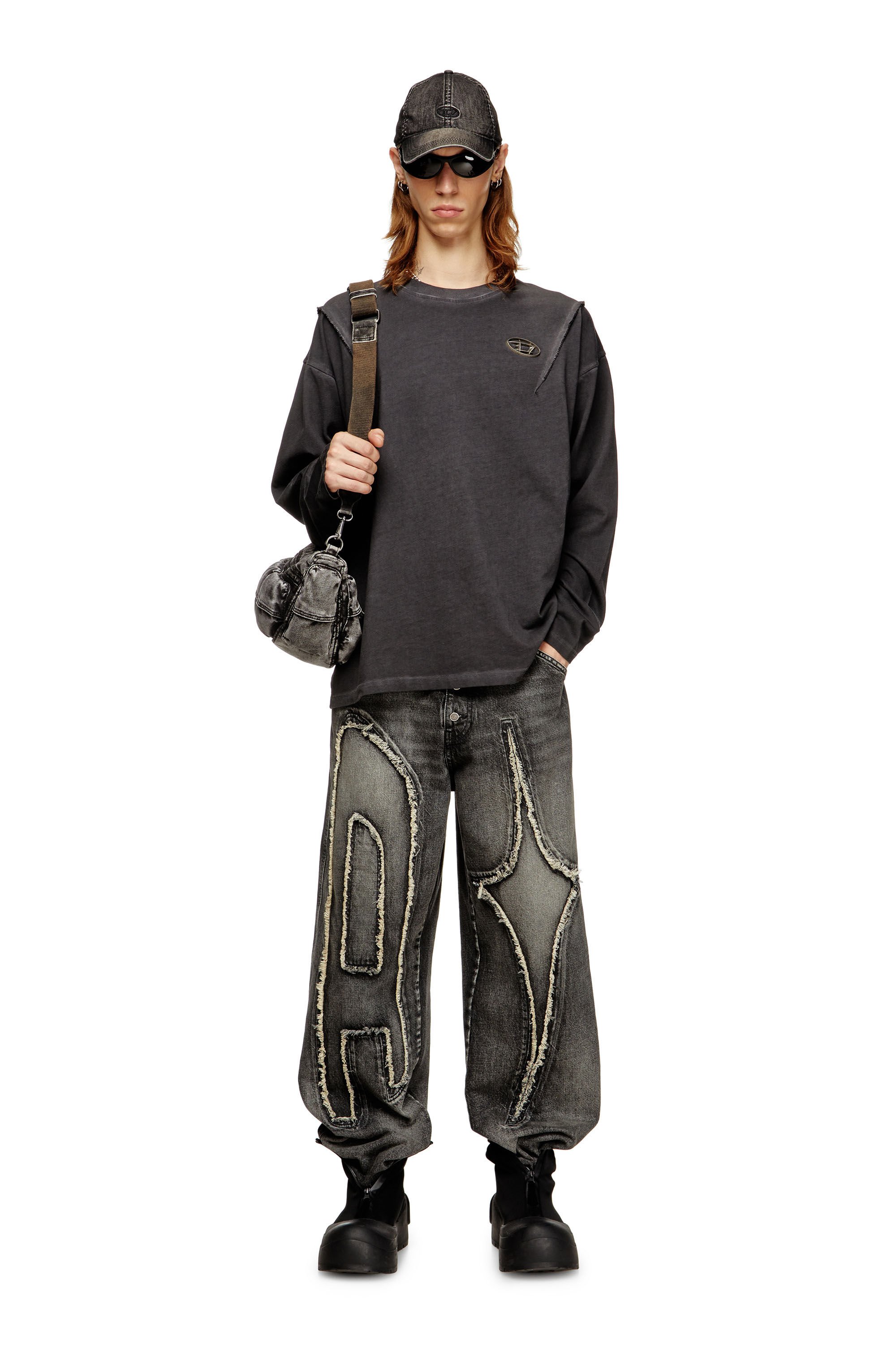 Diesel - T-THUG-T-SHIRT, Unisex's Long-sleeve T-shirt with faded effect in ダークグレー - 1