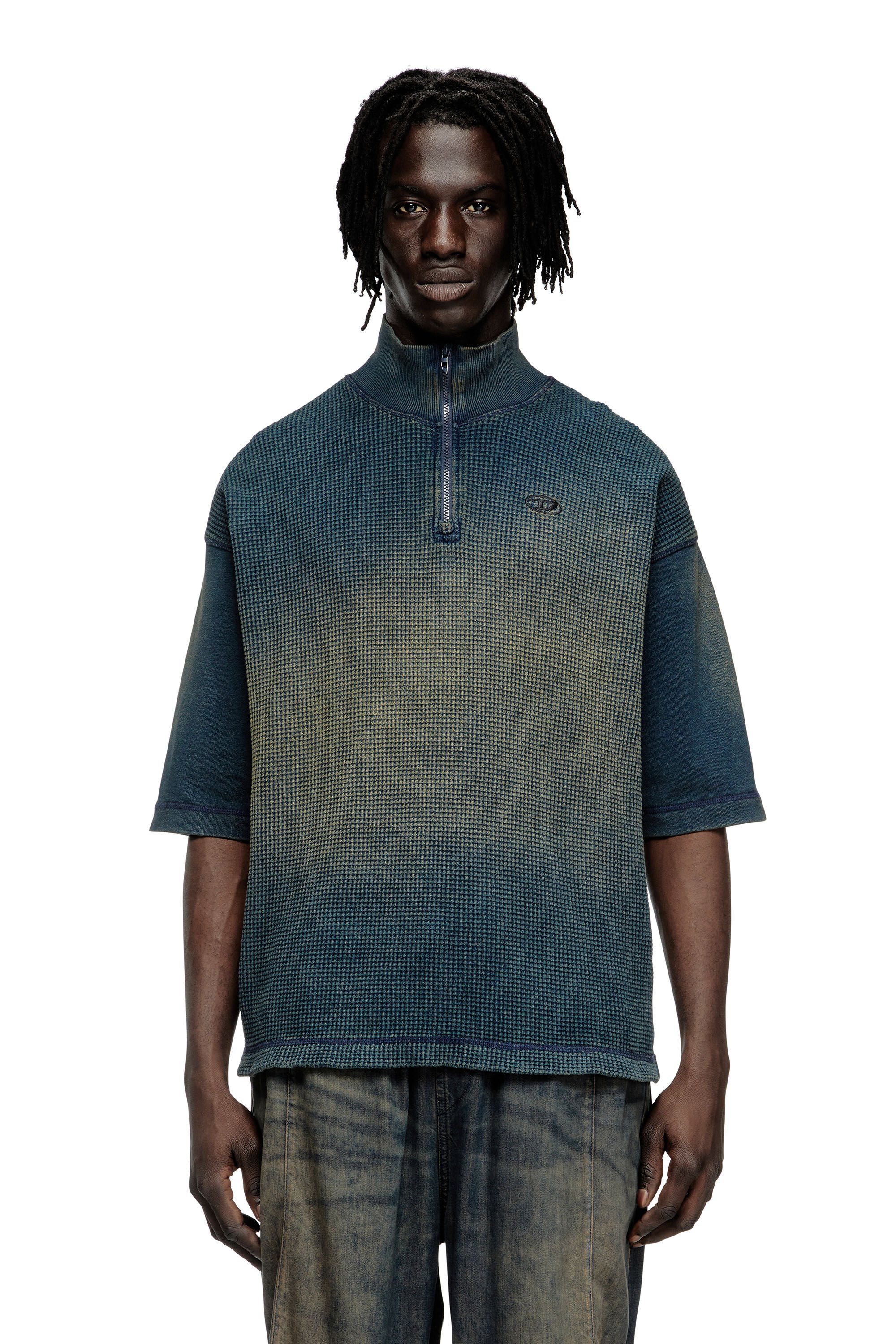 Diesel - S-WAFYCOL-NEW, Male's Sweatshirt in mixed denim-look jersey in ダークブルー - 3