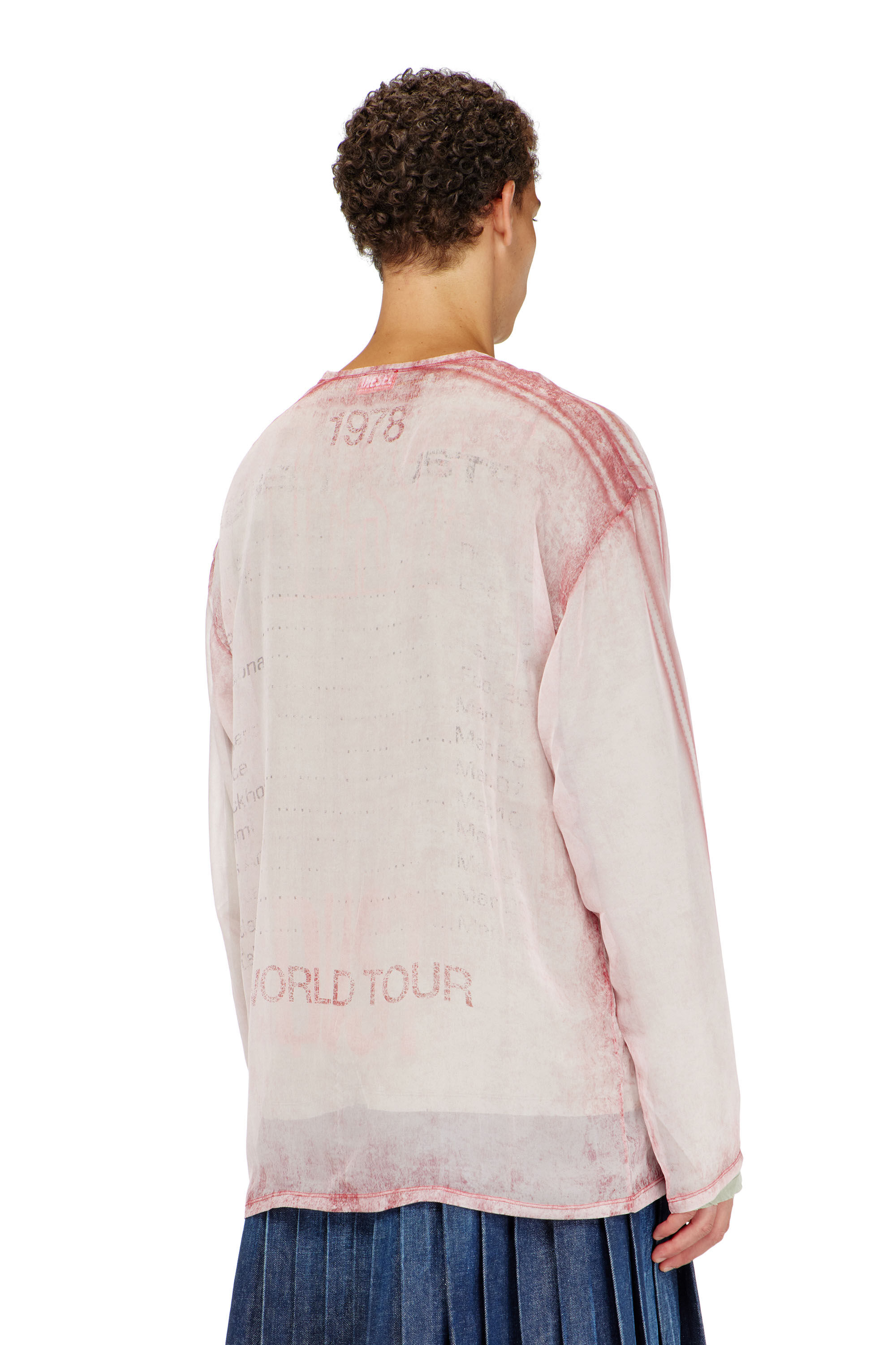 T-DOUBLEX-LS Sheer chiffon top with concert graphics｜レッド