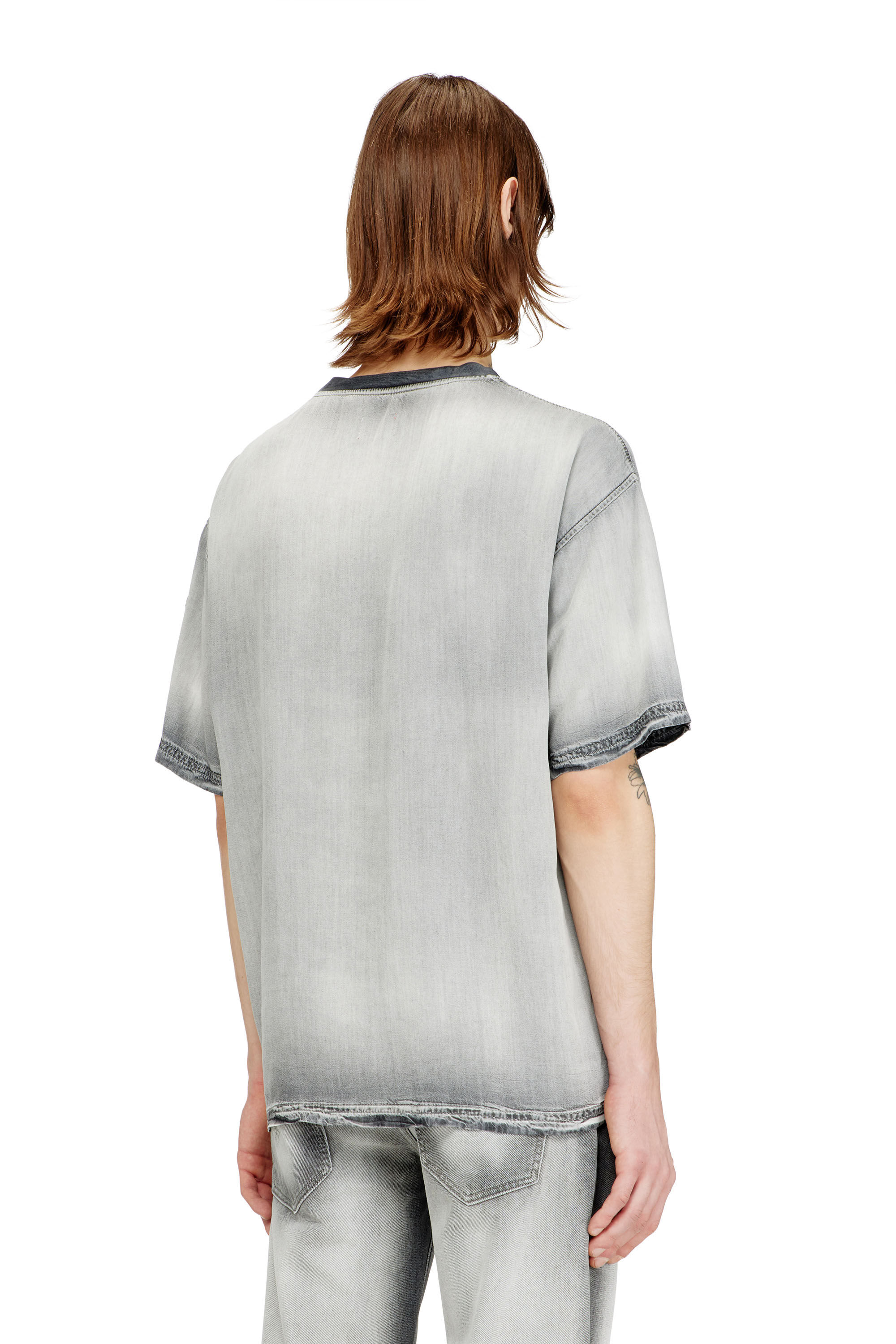 Diesel - D-BOX-FSI, Male's T-shirt in fluid skeleton Tencel denim in グレー - 5