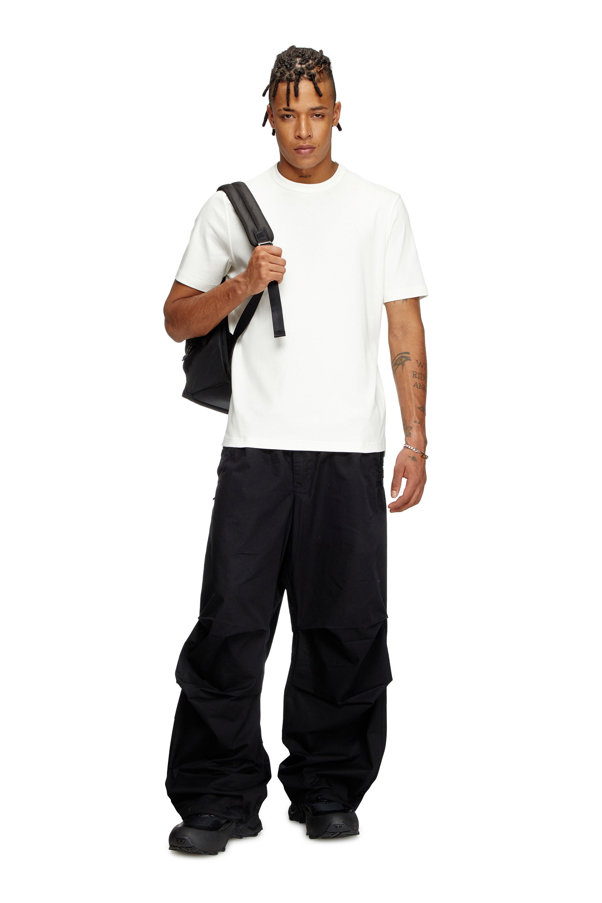 Diesel - T-ADJUST-SLITS-R17, Male's T-shirt with tonal logo embroidery in ホワイト - 1