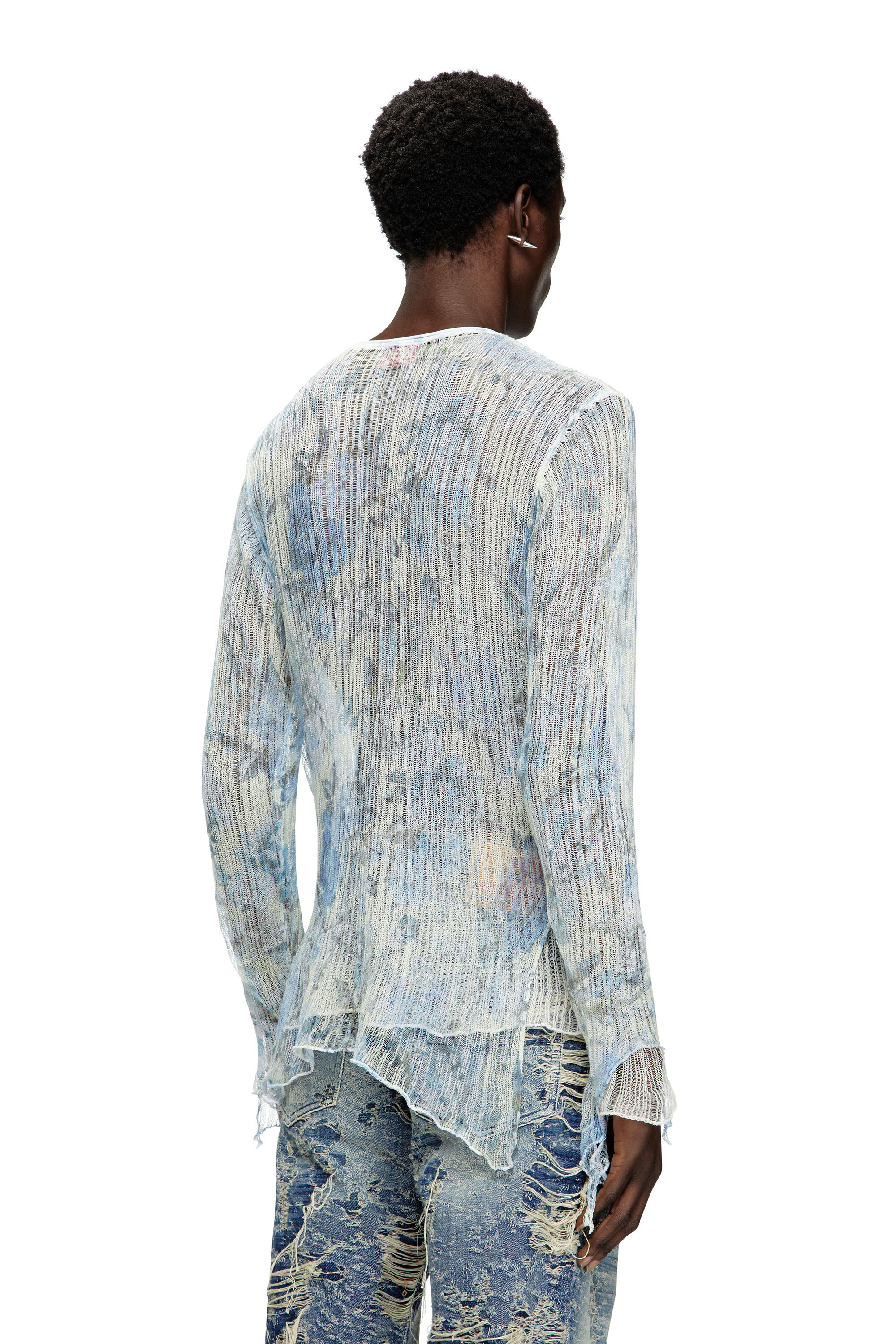 K-AASMOS-A Dishevelled knit jumper with floral print｜ブルー