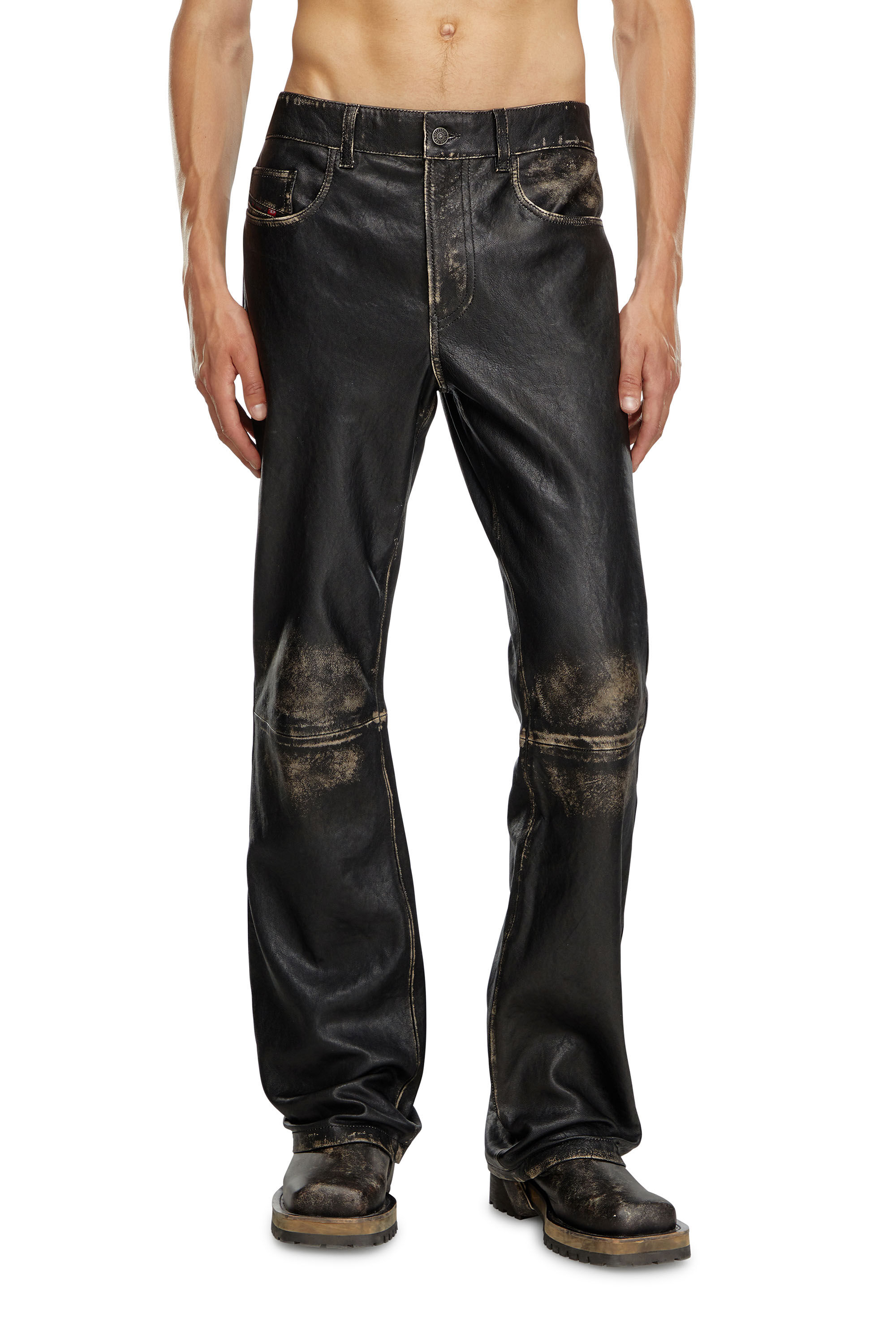 P-BLIXIA Distressed leather pants｜ブラック｜メンズ｜DIESEL