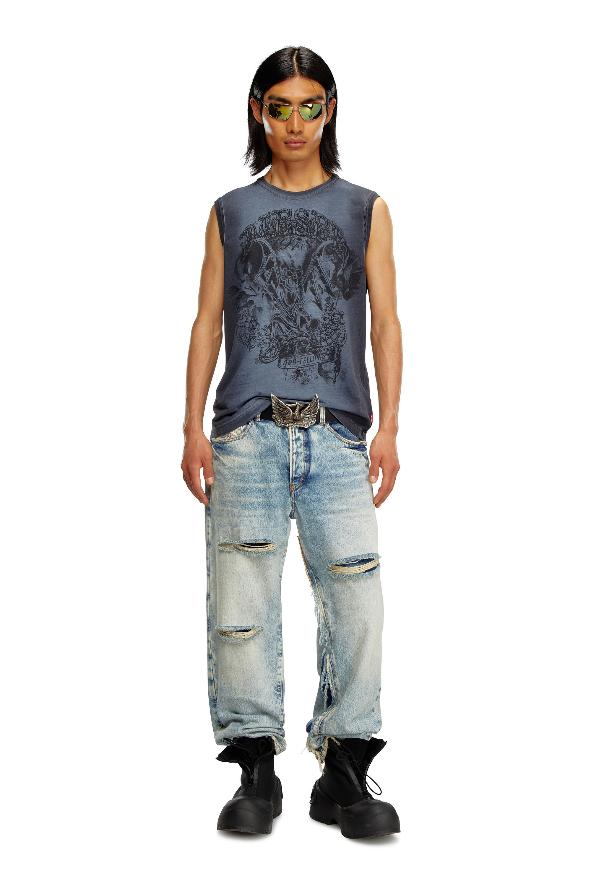 Diesel - T-BISCO-Q1, Male's Faded tank top with graphic print in ダークブルー - 1