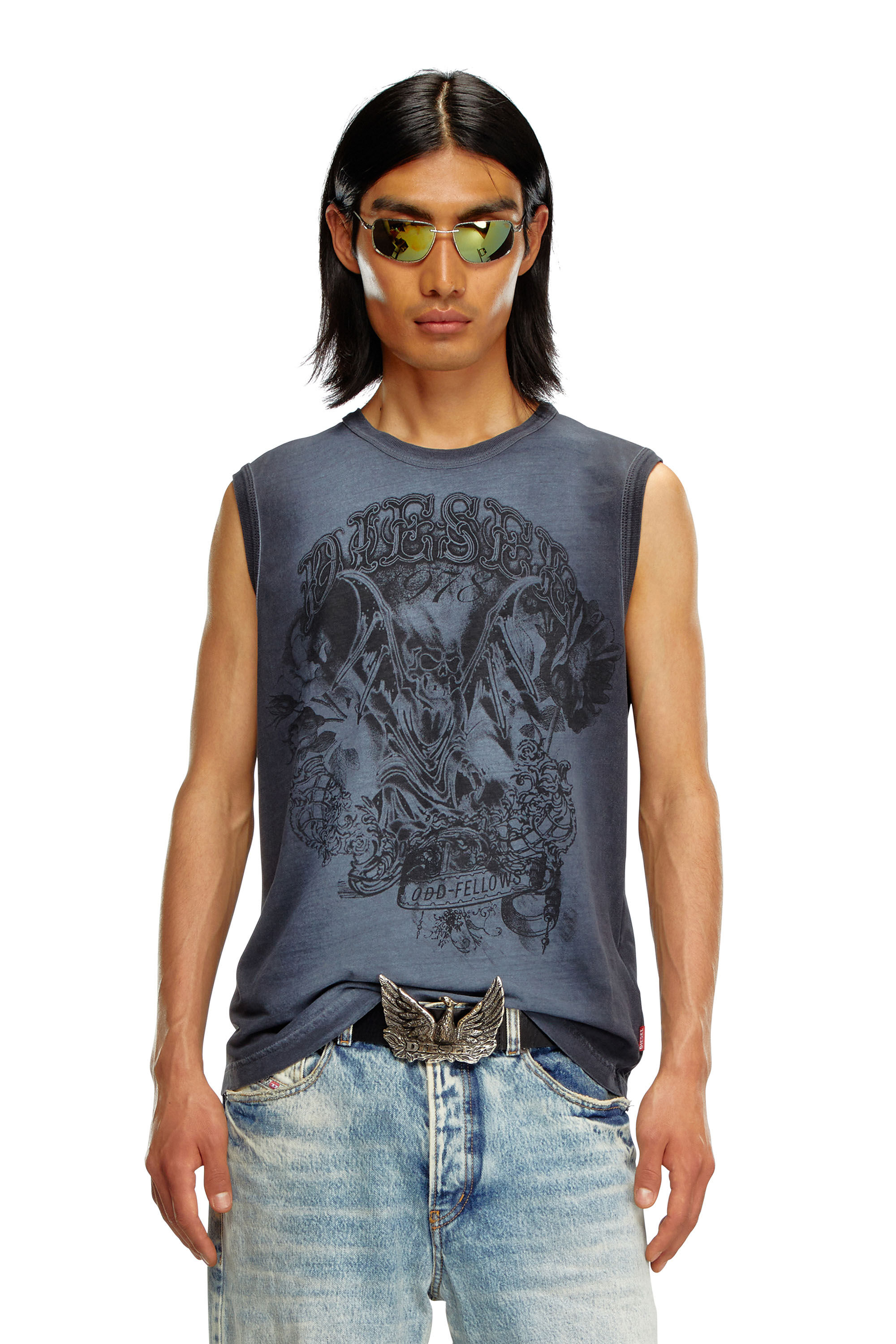 Diesel - T-BISCO-Q1, Male's Faded tank top with graphic print in ダークブルー - 3