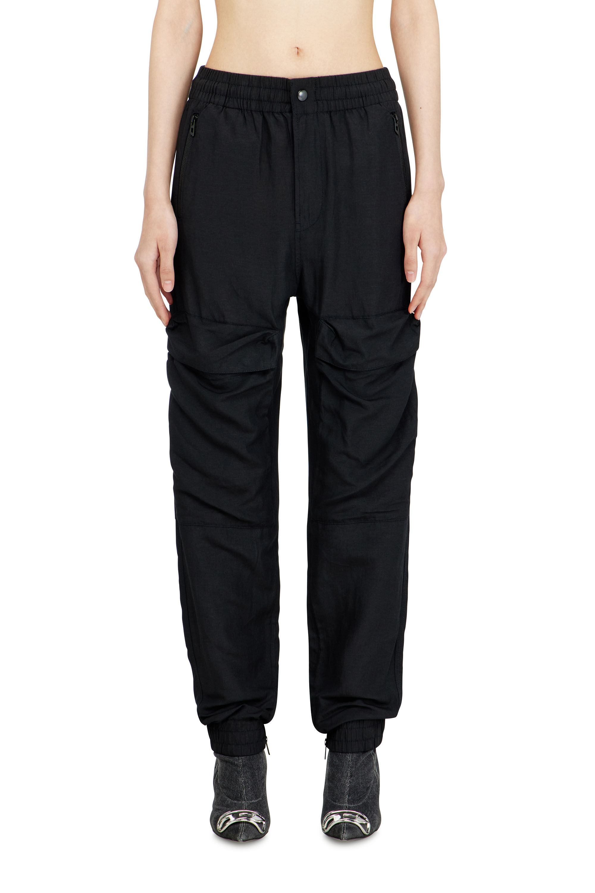 P-RIDE-S2 Linen-blend cargo pants｜ブラック｜ウィメンズ｜DIESEL