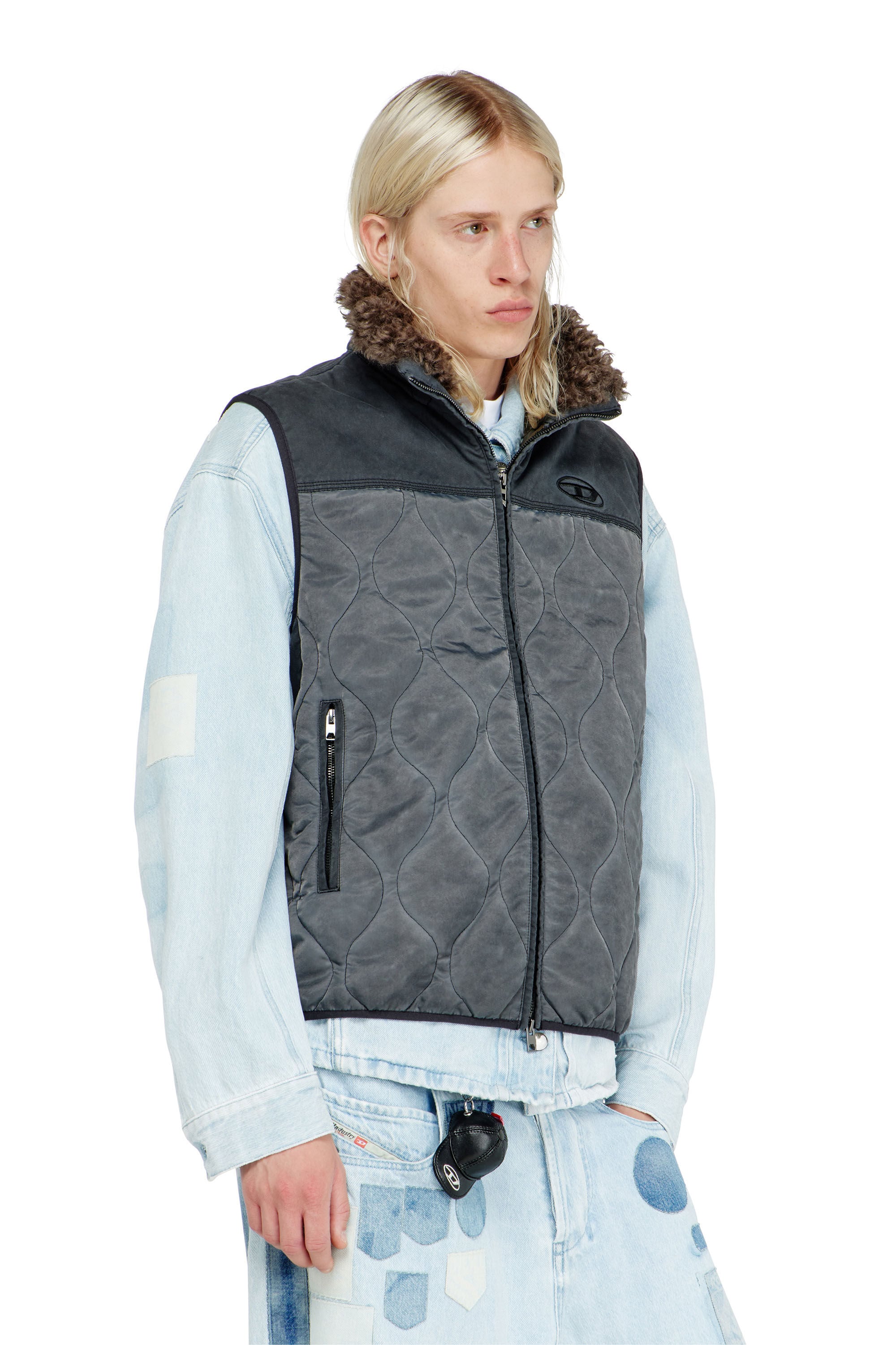 Diesel - J-ALVAR, Male's ジップアップベスト in ダークグレー - 3