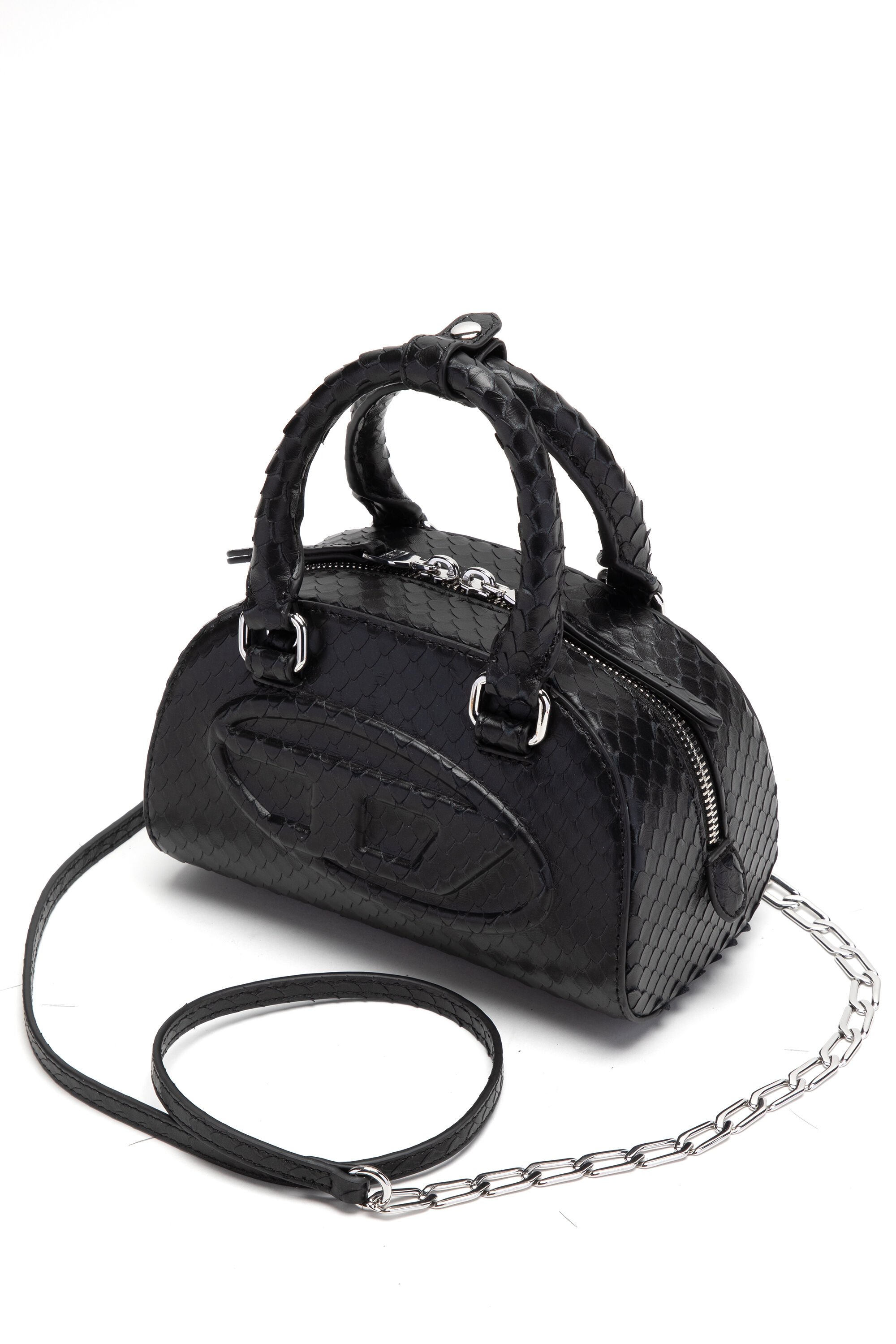 Diesel - 1DR DOME CROSSBODY, Female's 1DR Dome-Mini bowling bag in snake-effect leather in ブラック - 5