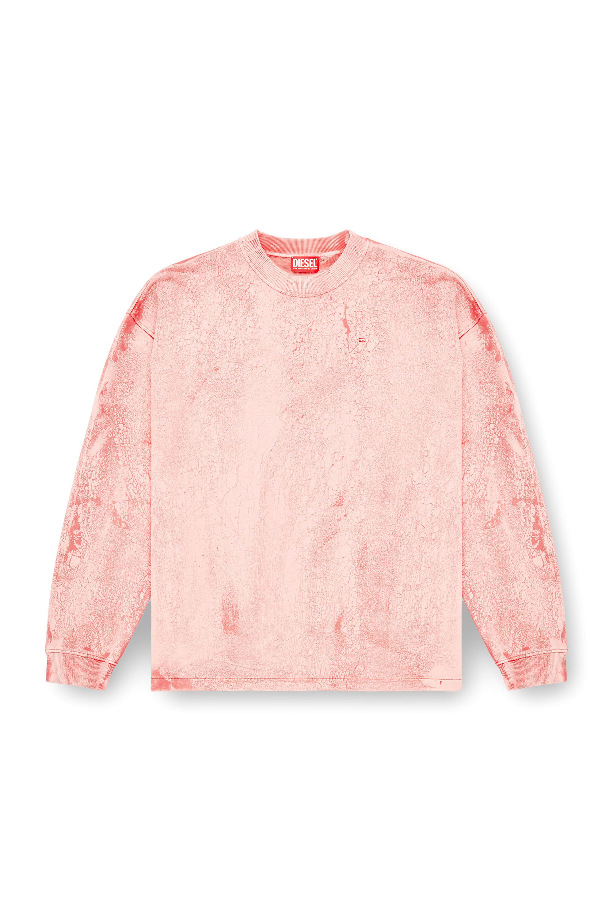 Diesel - S-BAXT-T1, Male's Cracked-effect sweatshirt with micro logo in ピンク / ホワイト - 2