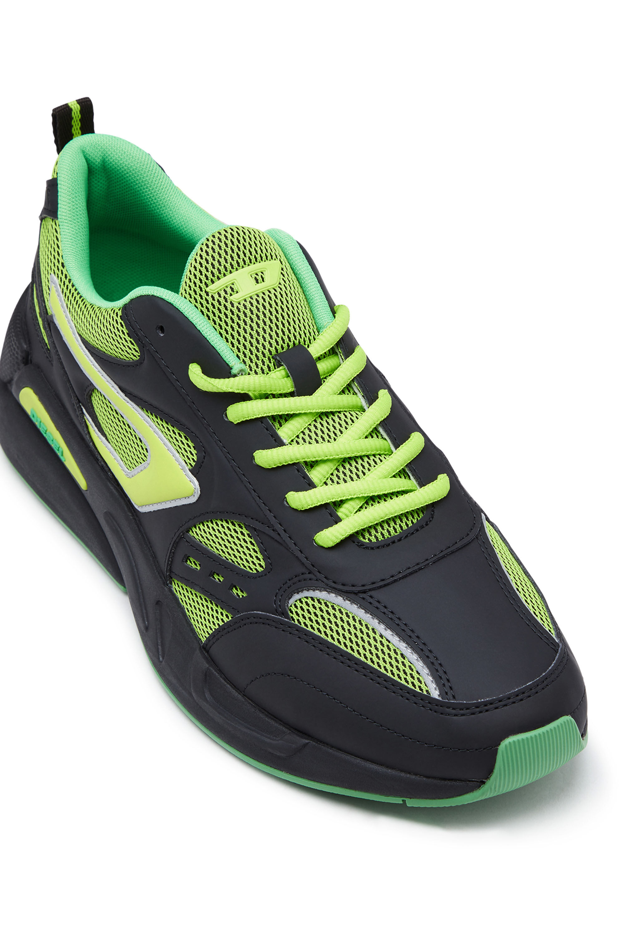 Diesel - S-SERENDIPITY SPORT, Male's フェイクレザー エアメッシュ スニーカー - S-Serendipity Sport in ブラック/グリーン - 6