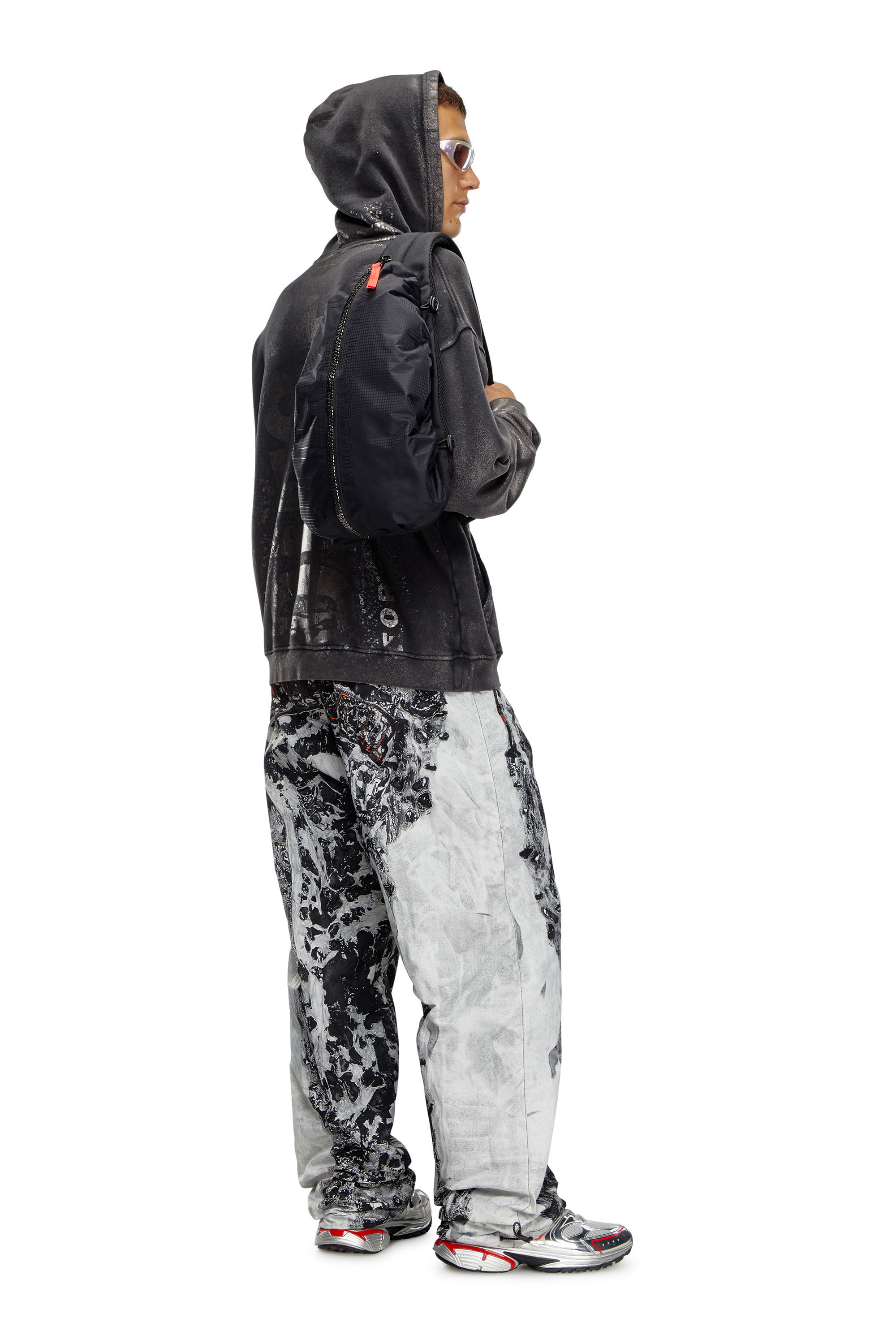 Diesel - ZIP-D SLING BAG X, Male's Zip-D-Sling backpack in check-jacquard shell in ブラック - 1