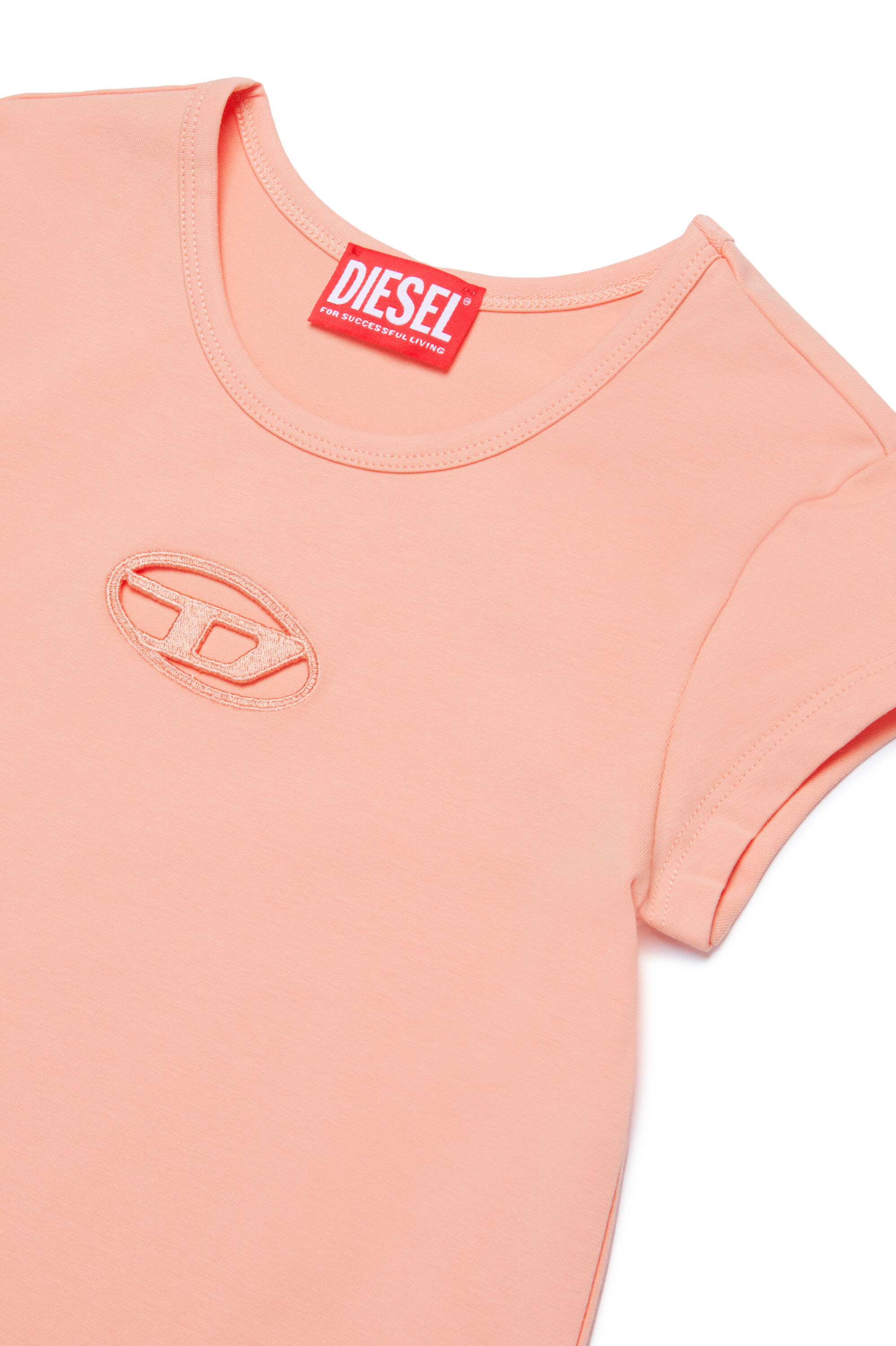 Diesel - DANGIELAM, Female's T-shirt dress with cut-out Oval D logo in ピンク / ホワイト - 3