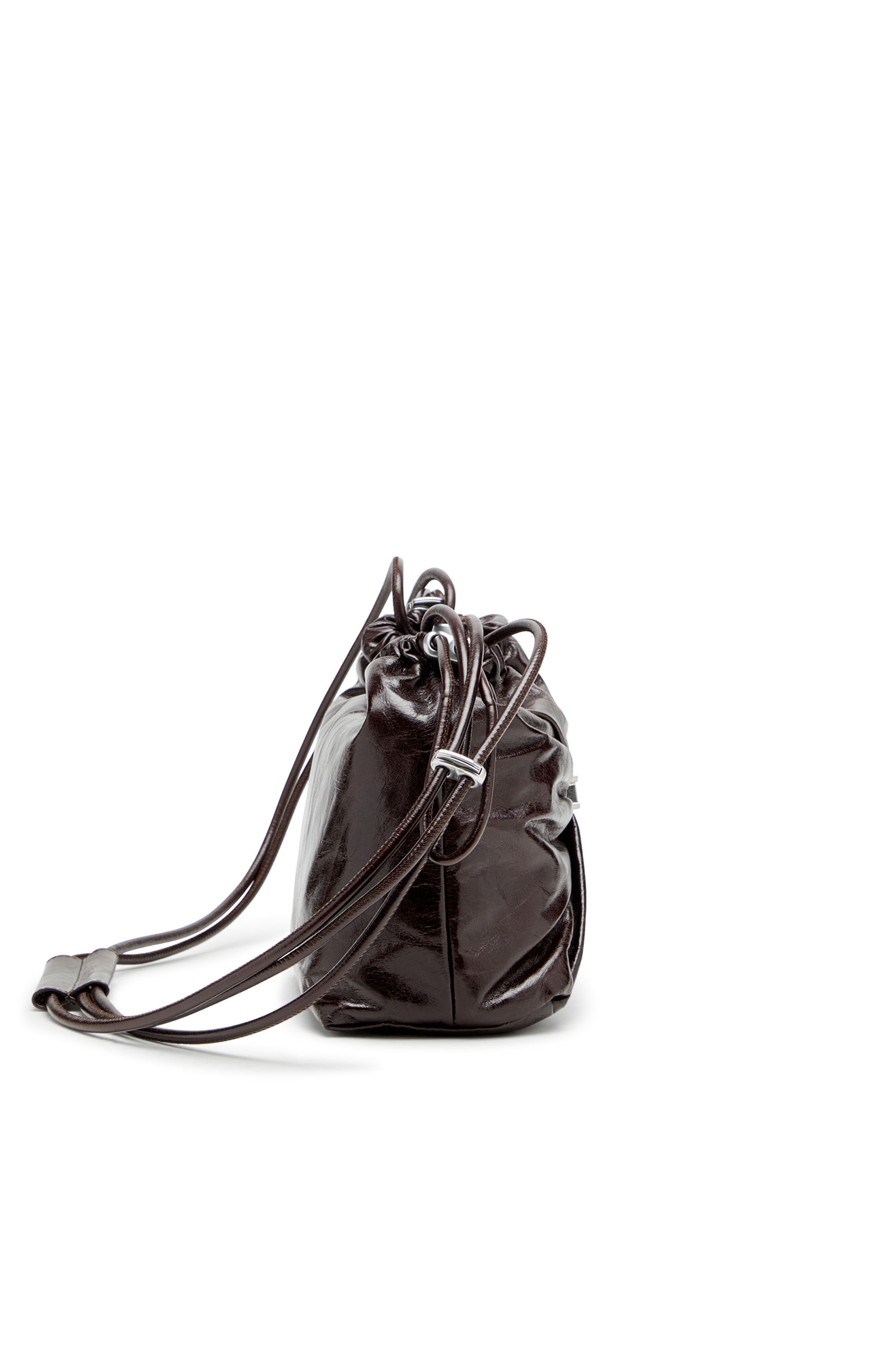 Diesel - SCRUNCH-D BUCKET, Female's Scrunch-D-Bucket bag in shiny wrinkled leather in ブラウン - 4
